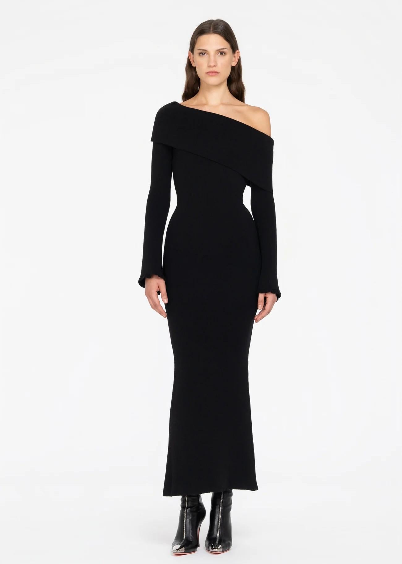 Abito Lungo monospalla nero in lana e cashmere 8605R10001 LES FILLES D'EVA