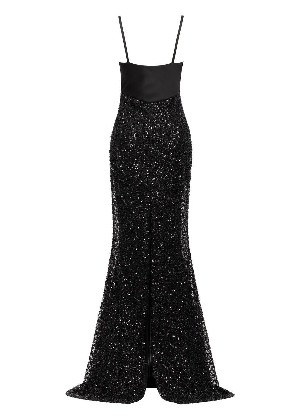 Abito lungo nero in raso con ricami 26FWRAL032TP246999 REDEMPTION