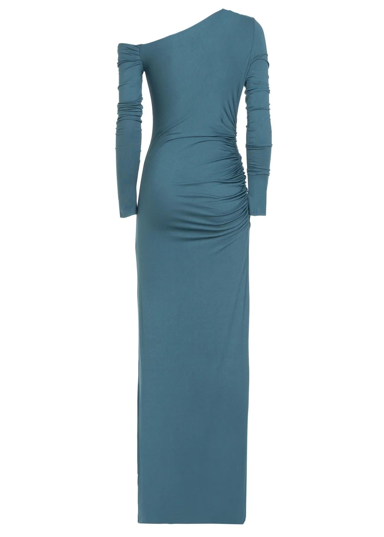 Abito lungo verde monospalla in jersey 8791R10004 LES FILLES D'EVA