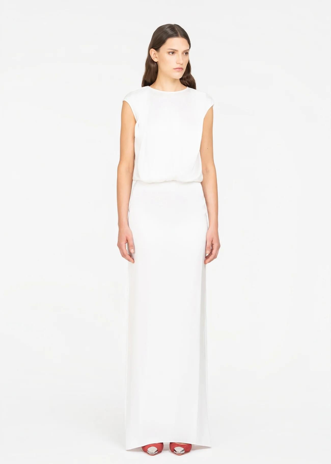 Abito lungo bianco in raso con drappeggio 8735R10002 LES FILLES D'EVA