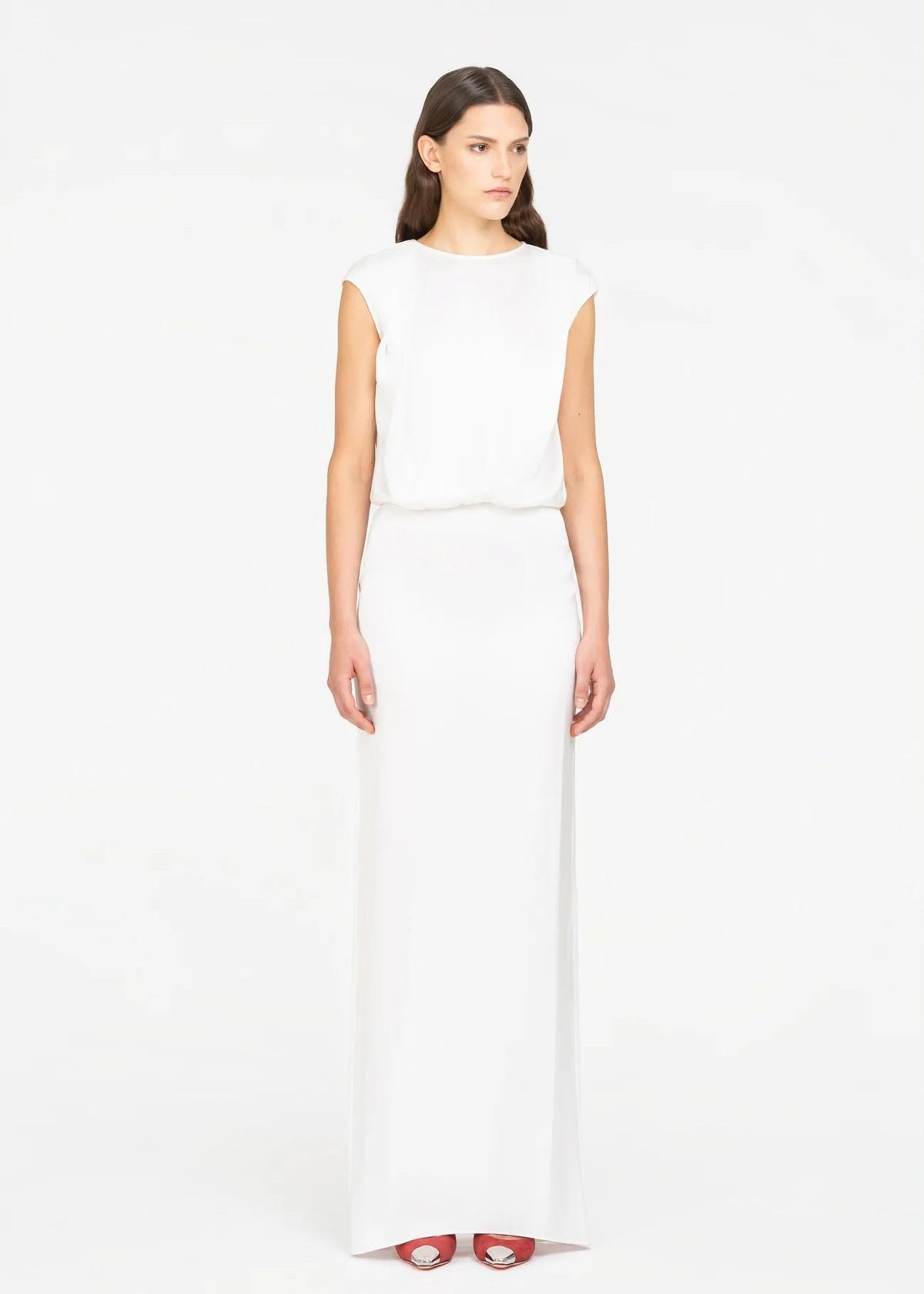 Abito lungo bianco in raso con drappeggio 8735R10002 LES FILLES D'EVA