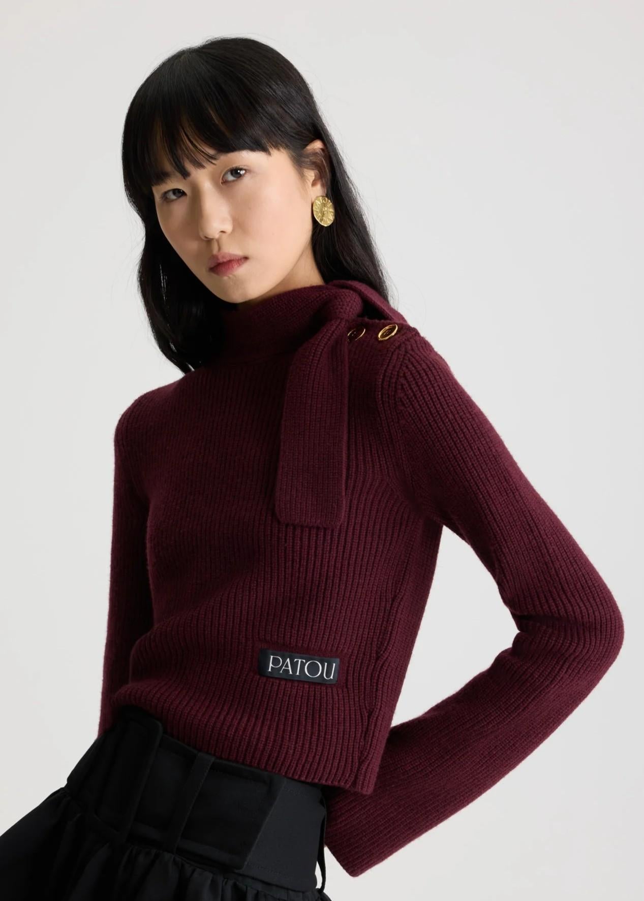 Maglione burgundy in lana e cashmere con collo a sciarpa KN2638041317R PATOU