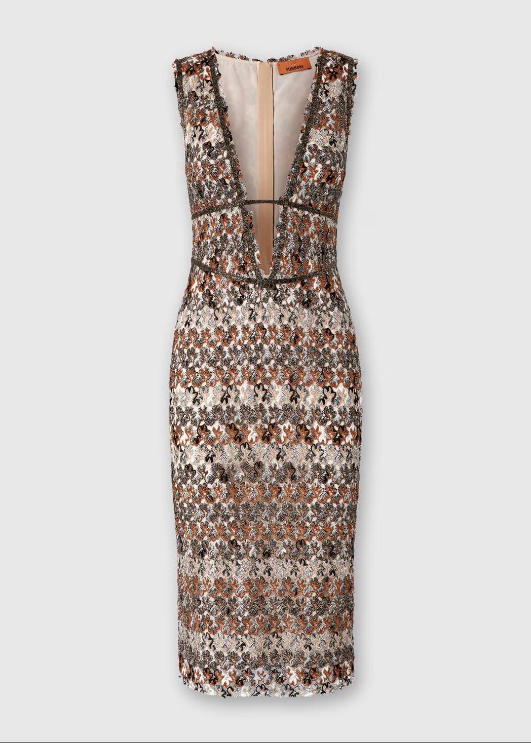 Abito midi con scollo a V in pizzo operato DS25WG0HBR012HS80DQ MISSONI