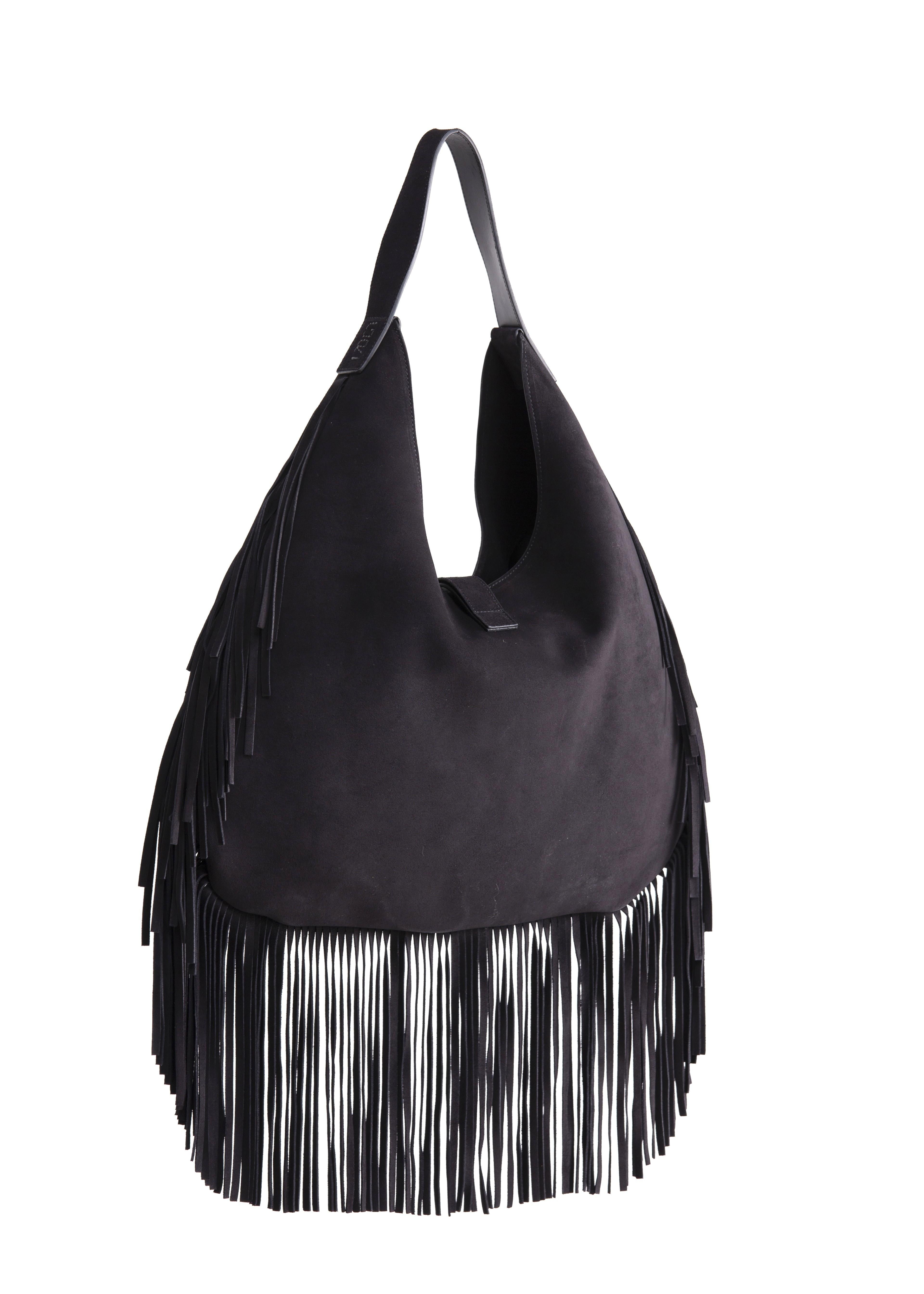 Zaira - borsa hobo in camoscio nera con frange BR01BLACK GENTE