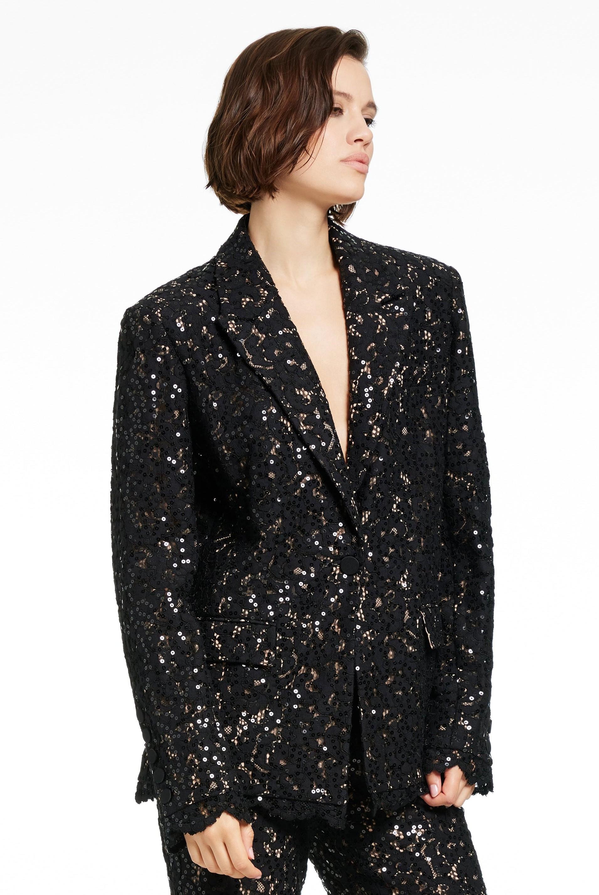 Blazer nero in pizzo e paillettes TR6825J021JET TOCCIN