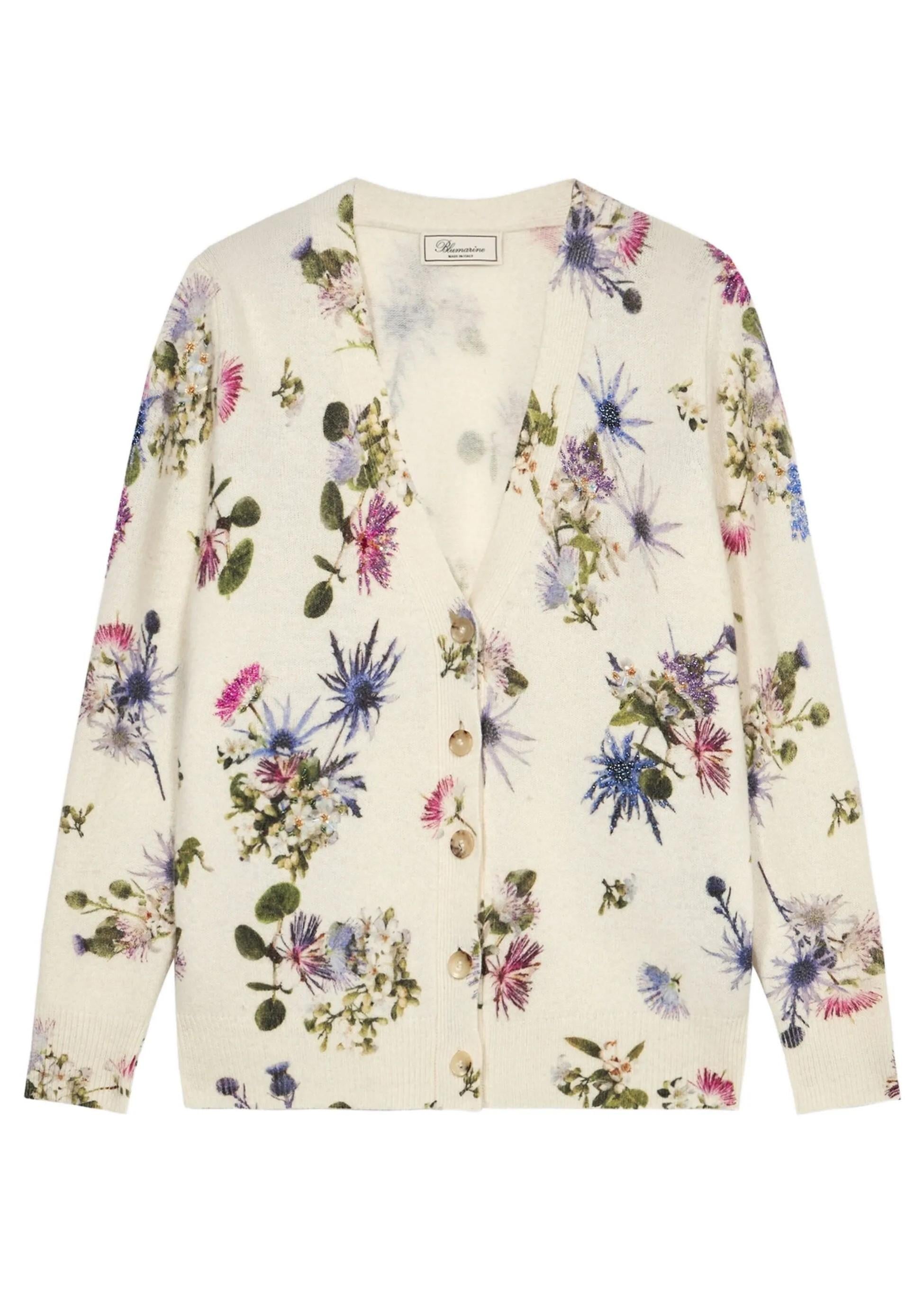Cardigan Crema con fiori colorati 4M178AF1029 BLUMARINE