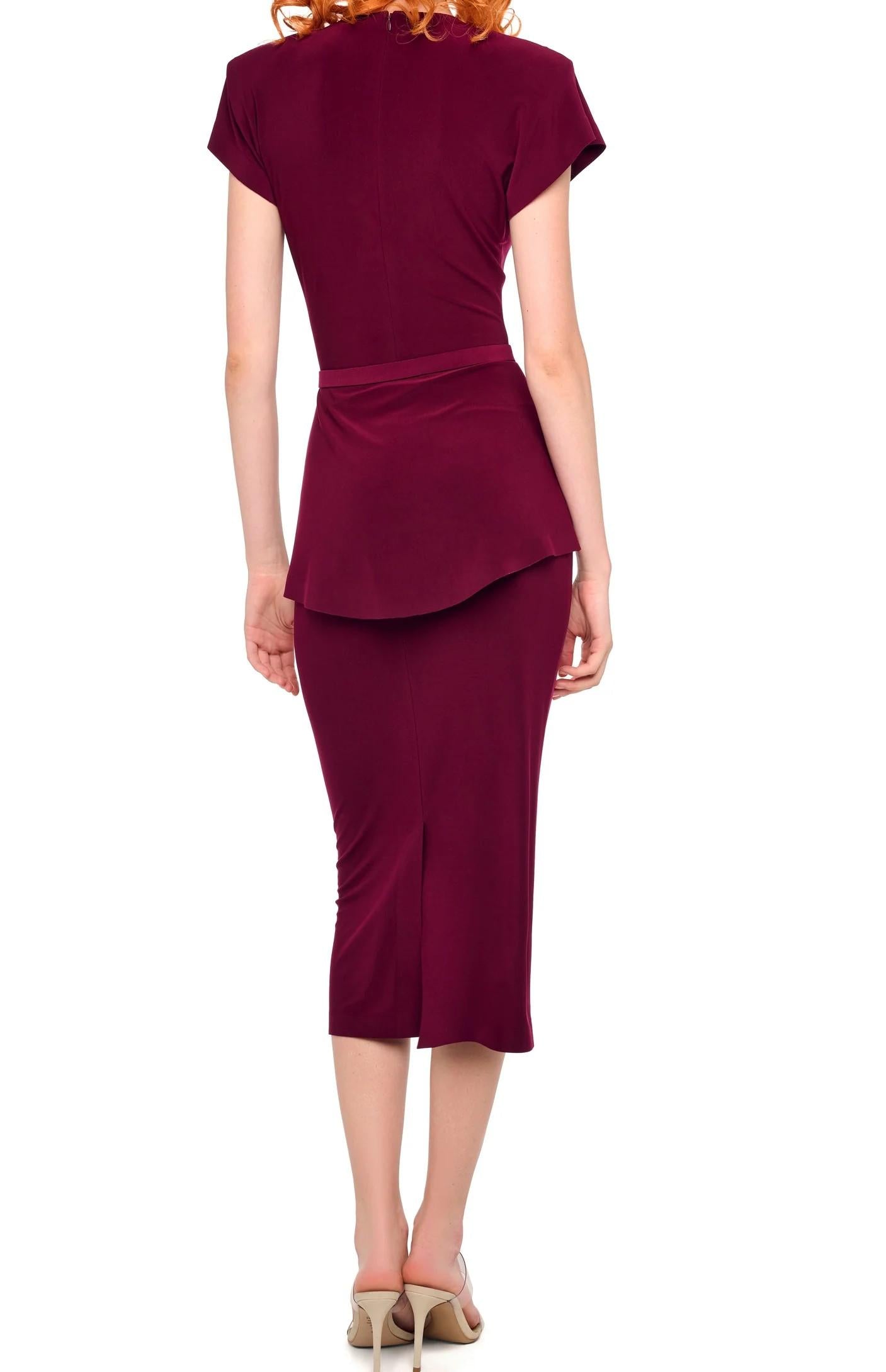 Abito midi burgundy con spalline, maniche corte e cintura in vita KK4253PLS39043PLUM NORMA KAMALI