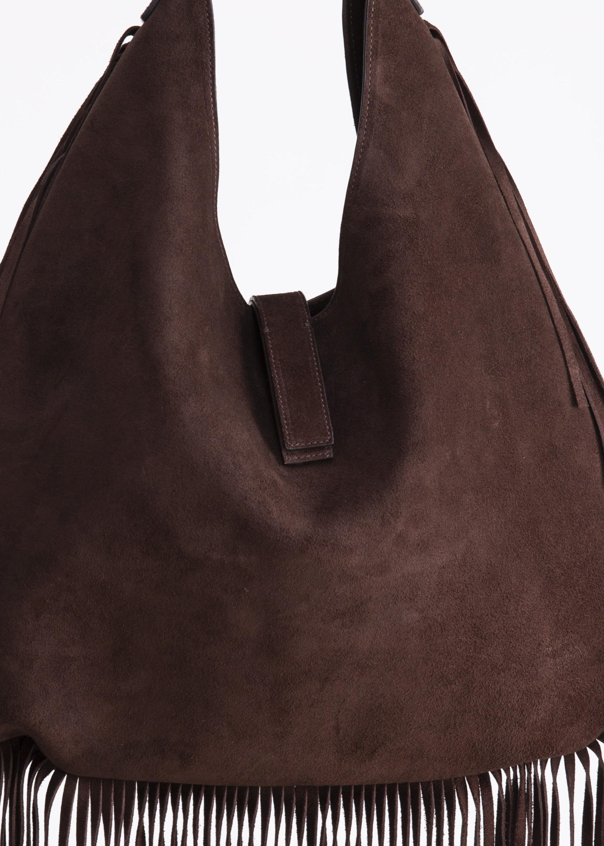 Zaira - borsa hobo in camoscio marrone con frange BR01BROWN GENTE