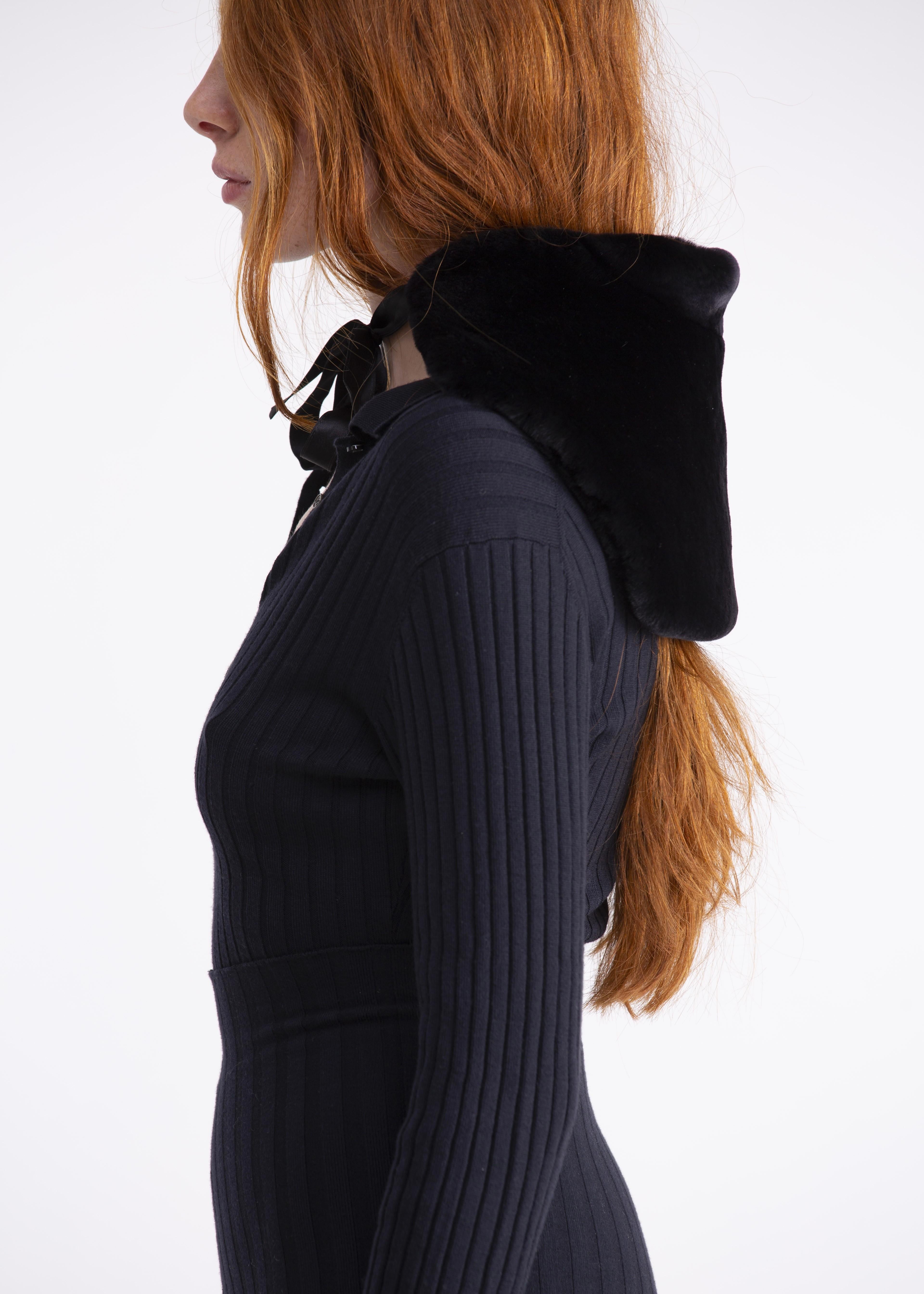 Collo staccabile in shearling nero con nastro in satin CL01NERO GENTE