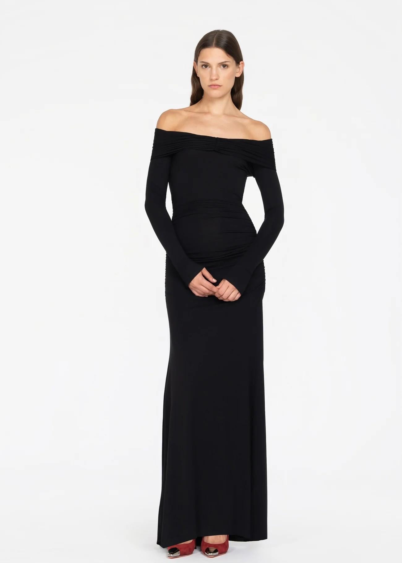 abito lungo nero off-shoulder in viscosa 8790R10002 LES FILLES D'EVA