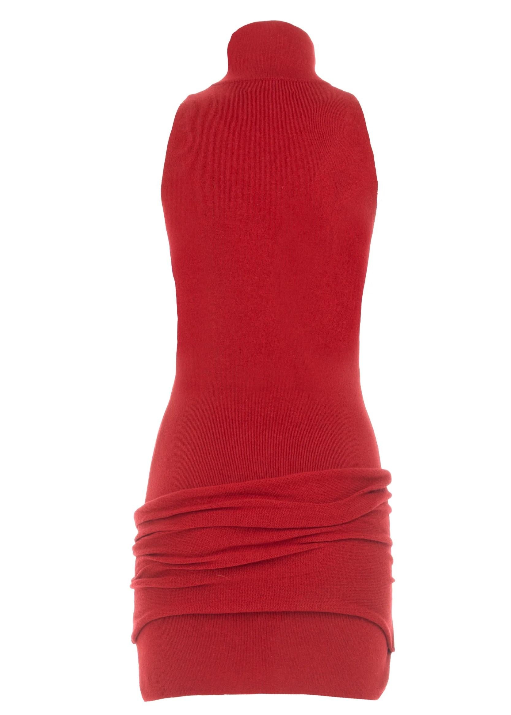 minidress rosso in maglia con collo alto e drappeggio frontale 8607R10003 LES FILLES D'EVA