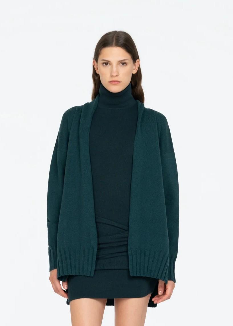 Cardigan lungo verde in lana e Cashmere 8600K50001 LES FILLES D'EVA