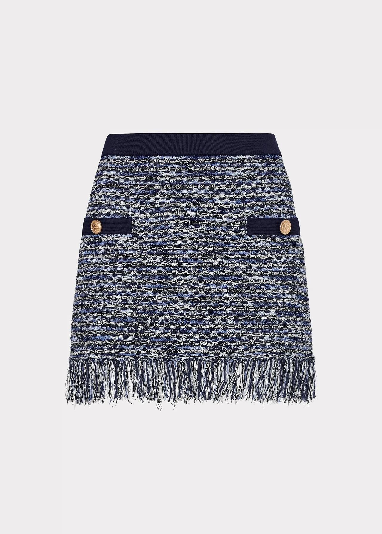 Minigonna in maglia in filato multicolor con bottoni dorati e frange KHS088NAVY MILLY NY