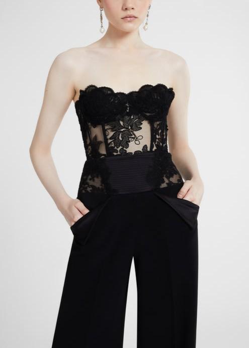 Corsetto nero in pizzo floreale strutturato con stecche e coppe D472L725ZEQ95708 ERMANNO SCERVINO