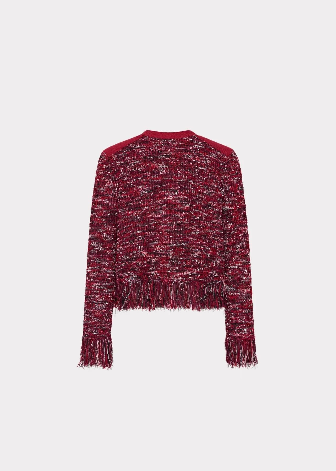 Giacca in maglia in filato multicolore con bottoni e frange KQT685BURGUNDY MILLY NY