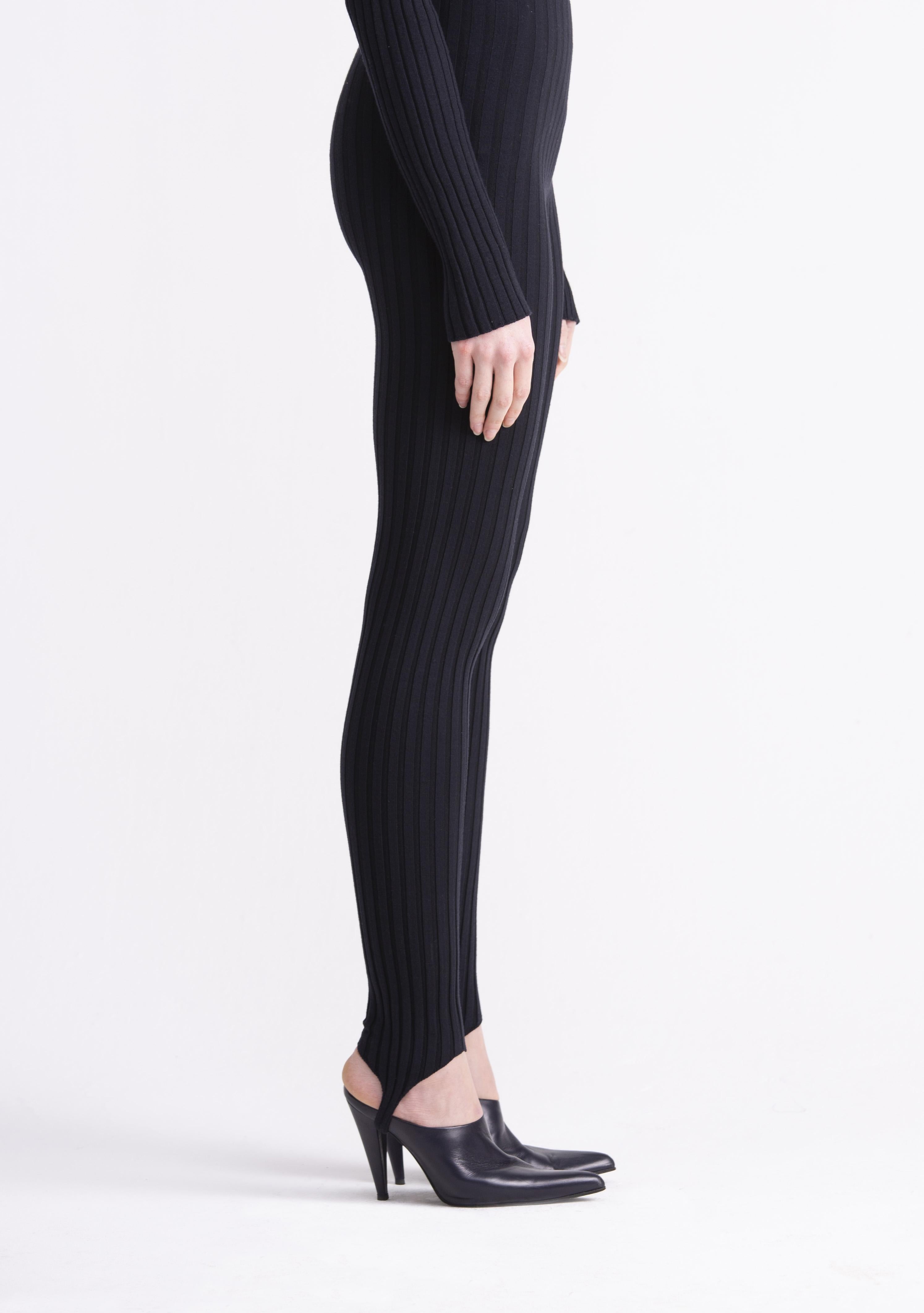 Leggings a vita alta a costine blu 22WGDKP847BLUE GENTE