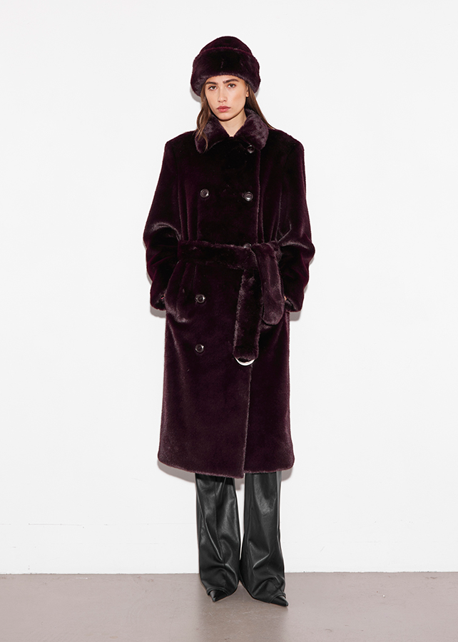 Stand cappotto lungo marrone in pelliccia sintetica 66316940129750 STAND STUDIO