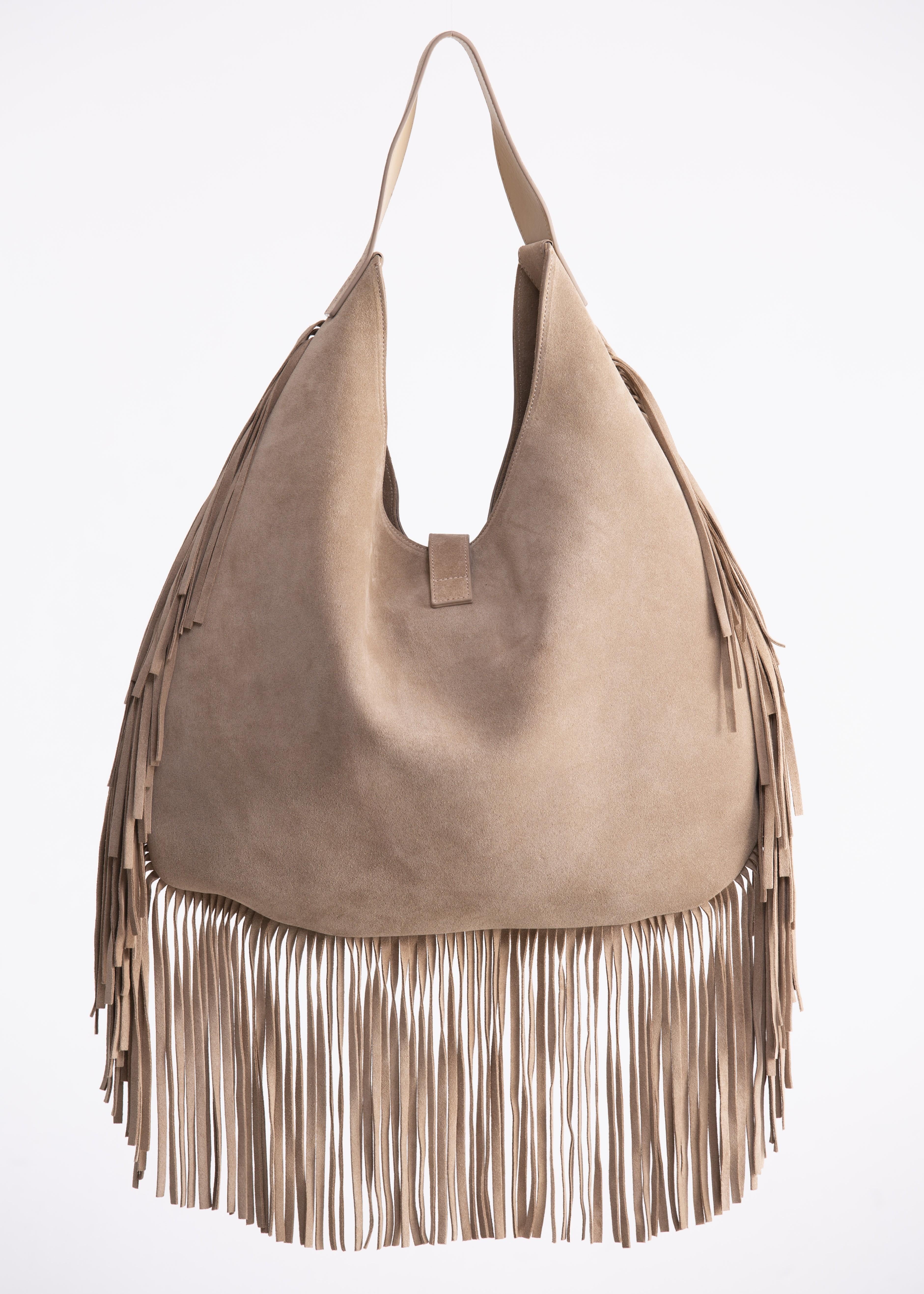 Zaira - borsa hobo in camoscio beige con frange BR01BEIGE GENTE