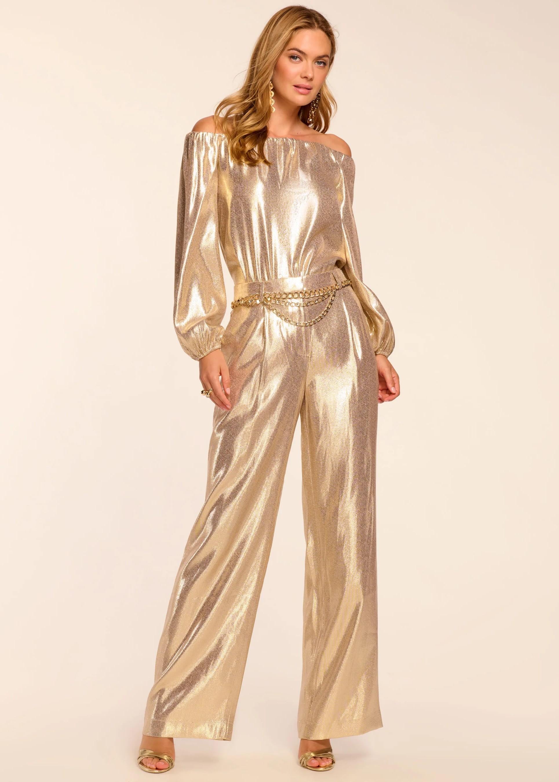 Ramy Brook Pantaloni Wide Leg Izzy Oro in Seta Lamè A11255011GOLD RAMY BROOK