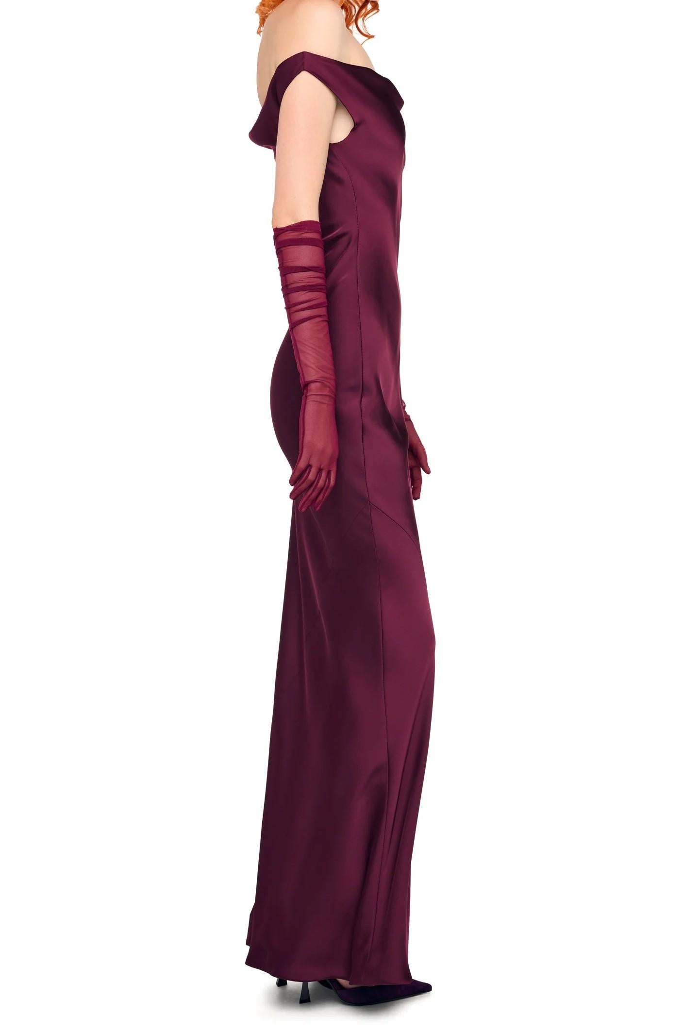 Abito lungo bordeaux senza spalline con vestibilità fluida ST4253SAO73043PLUM NORMA KAMALI