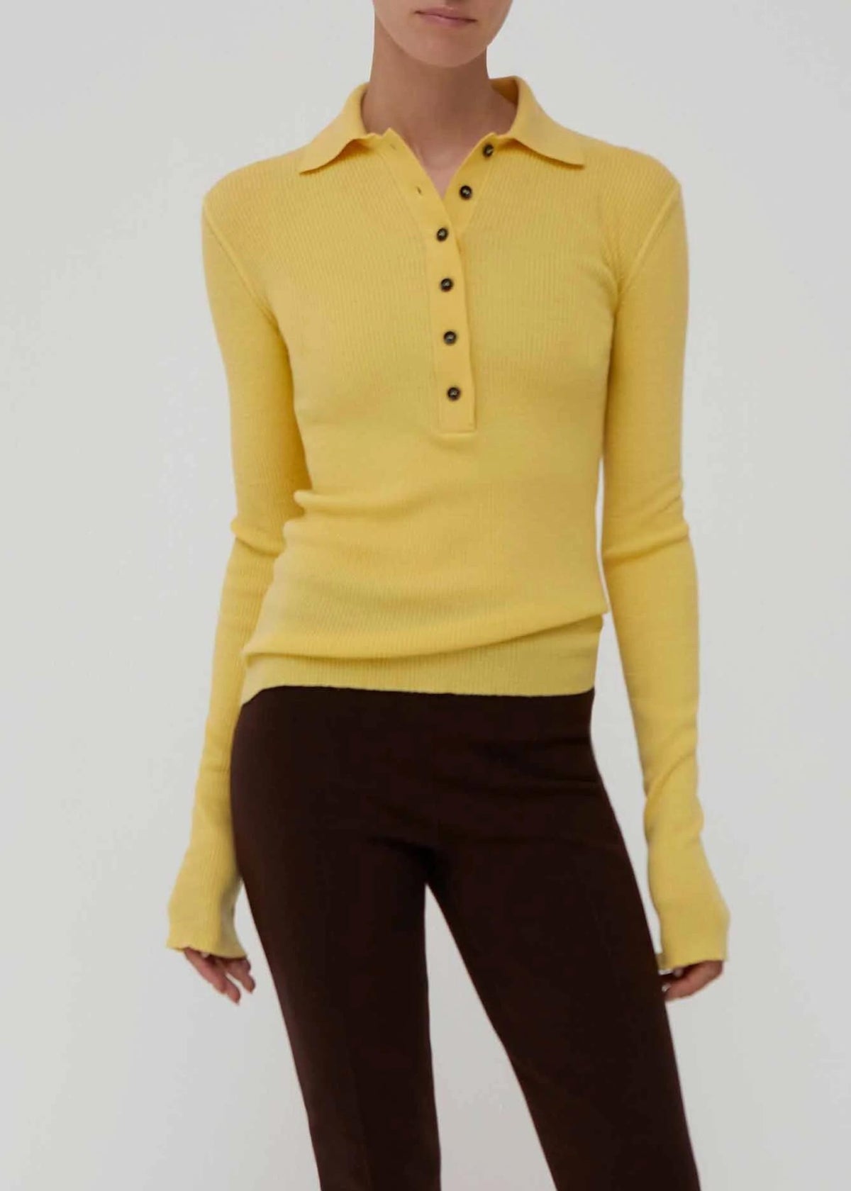 Polo gialla aderente in 100%  lana AM31YUZU AMIYA