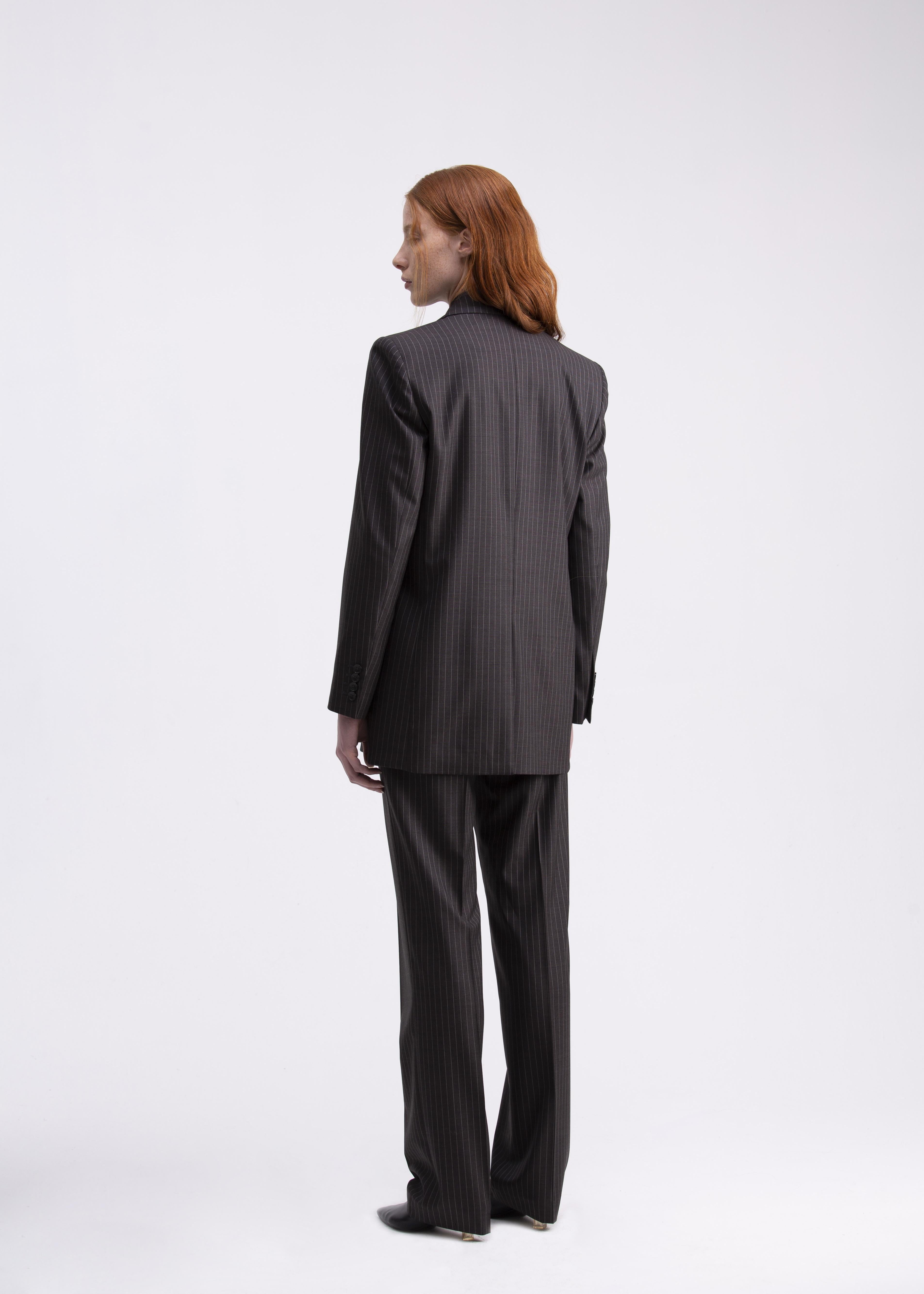 Giacca doppiopetto dritta gessata grigia scura GC01ROA1011920 GENTE