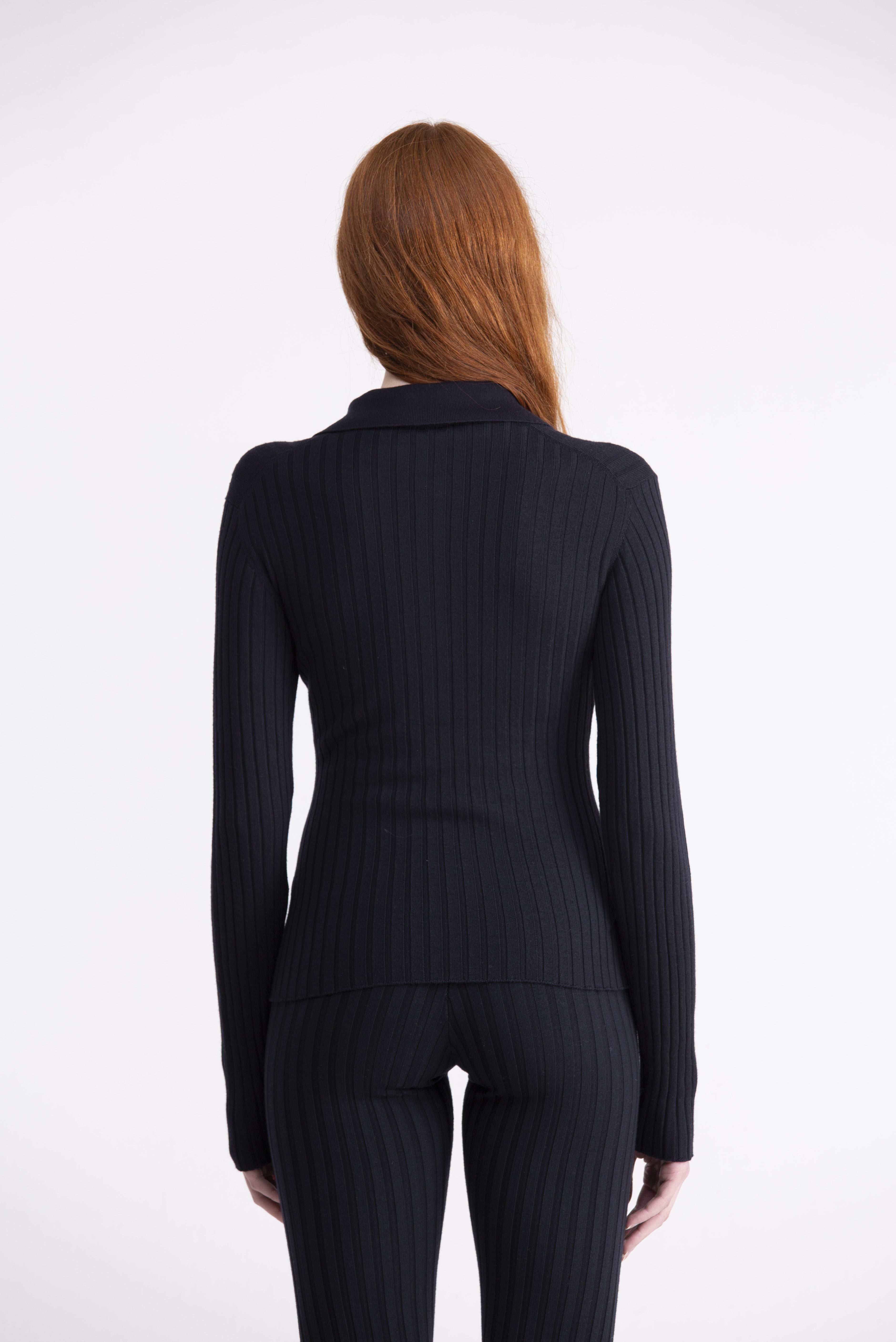 Polo blu a costine con colletto e bottoni 22WGDKH404BLU GENTE