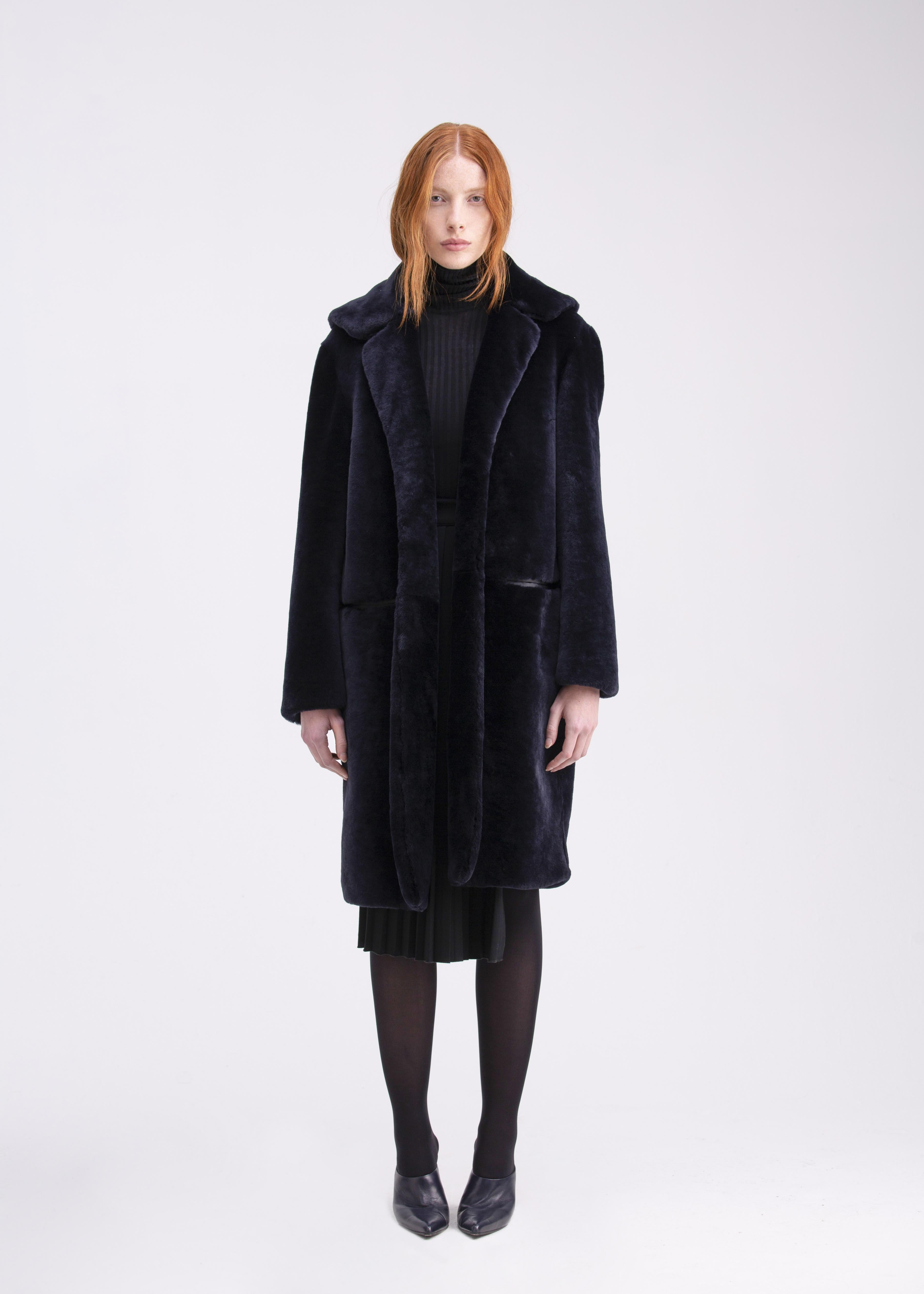 Cappotto in shearling blu notte con collo PL01BLU GENTE