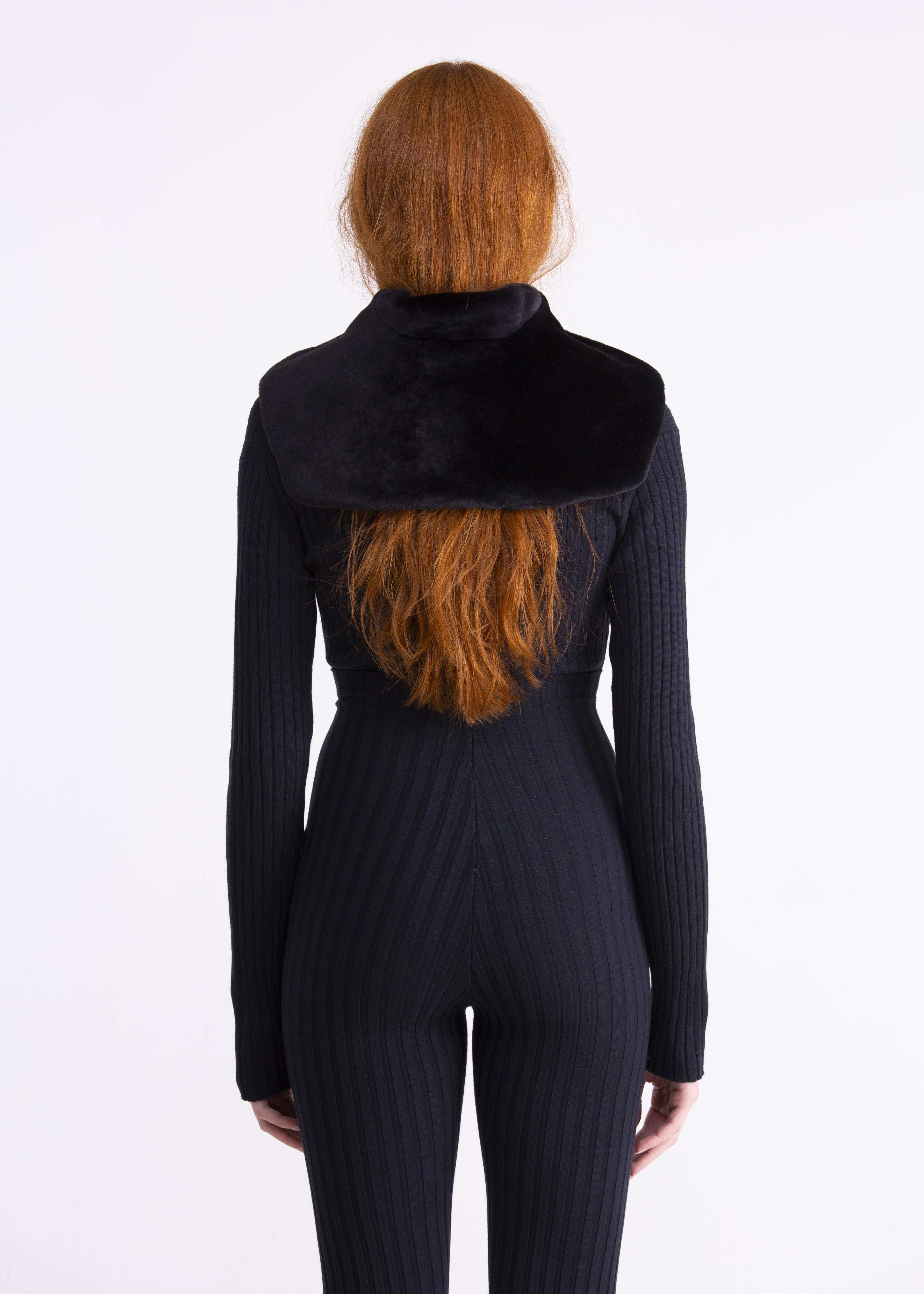 Collo staccabile in shearling nero con nastro in satin CL01NERO GENTE