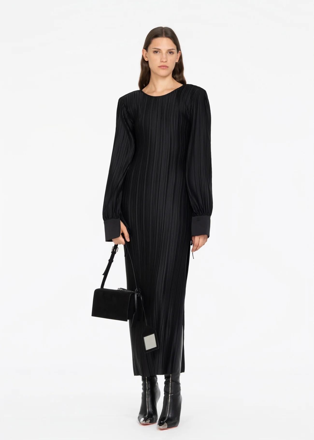 Abito Lungo nero plissè con spacco laterale 8782R10002 LES FILLES D'EVA