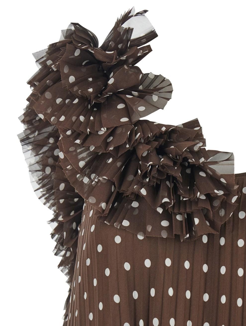 Abito Lungo Marrone con Spalline Sottili e Motivo a Pois All Over PALLINAD726181808 P.A.R.O.S.H.