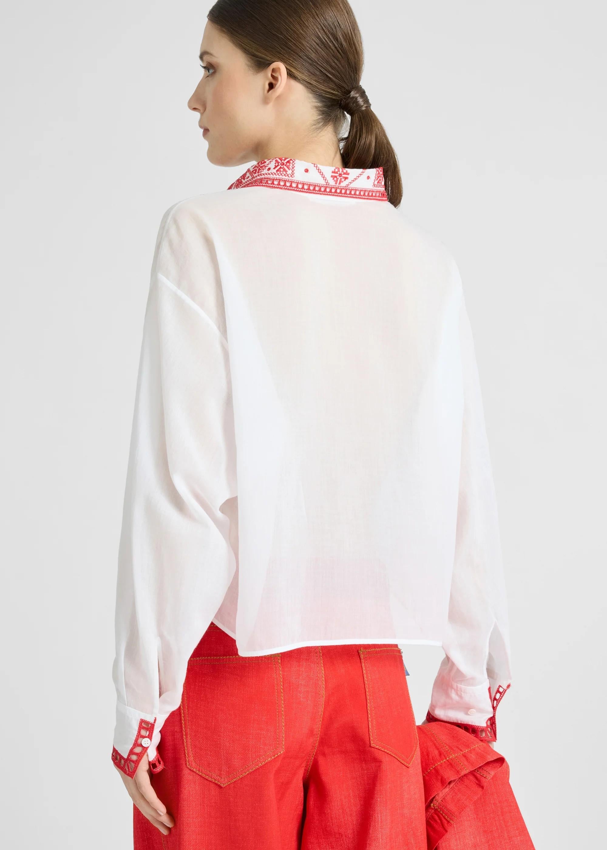 Ermanno Scervino Camicia Bianca in cotone con ricamo rosso D482K321RGWJMULTICOLORE ERMANNO SCERVINO