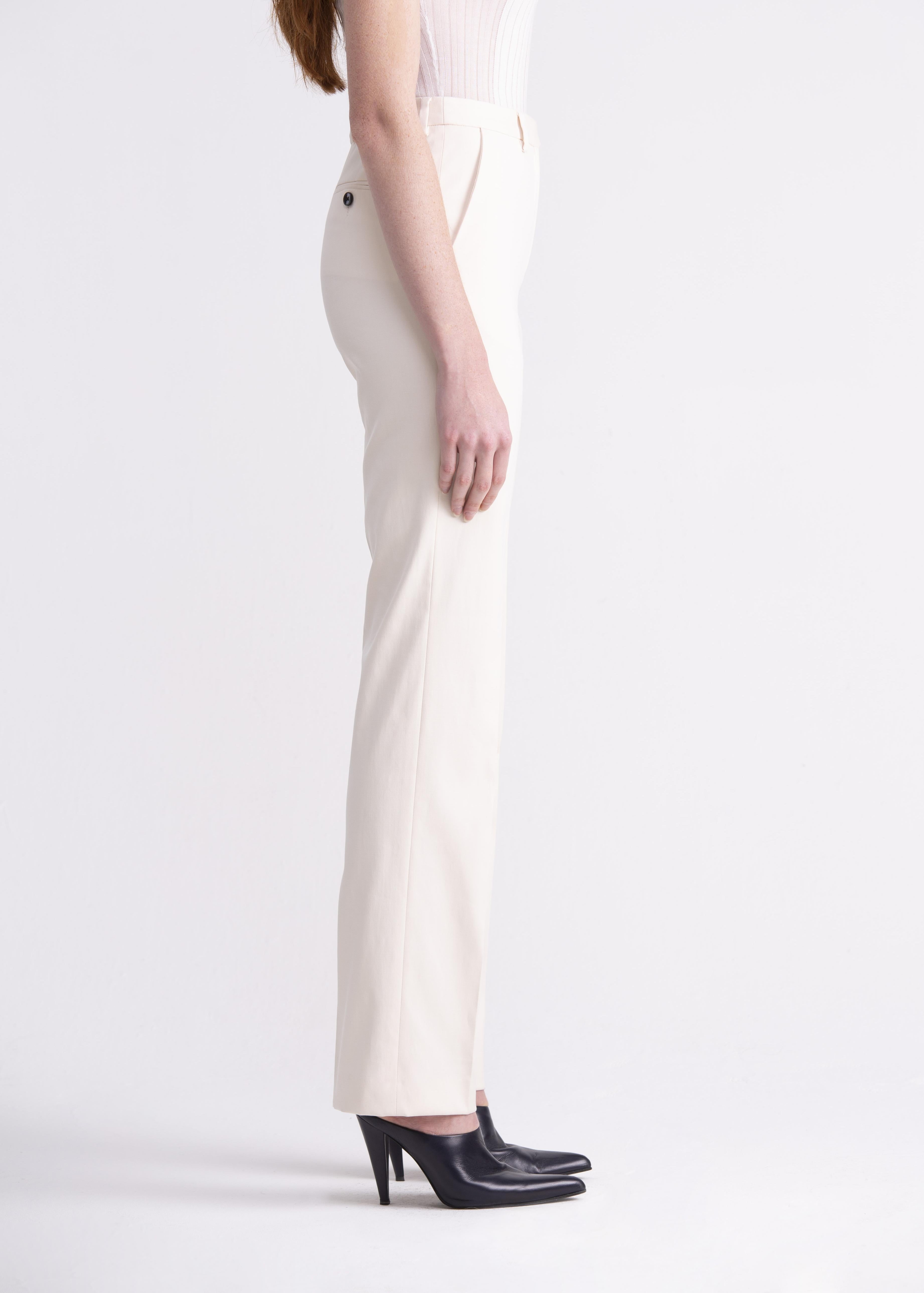 Pantaloni dritti panna con cinturino, passanti e tasche PN01ROA1013200 GENTE