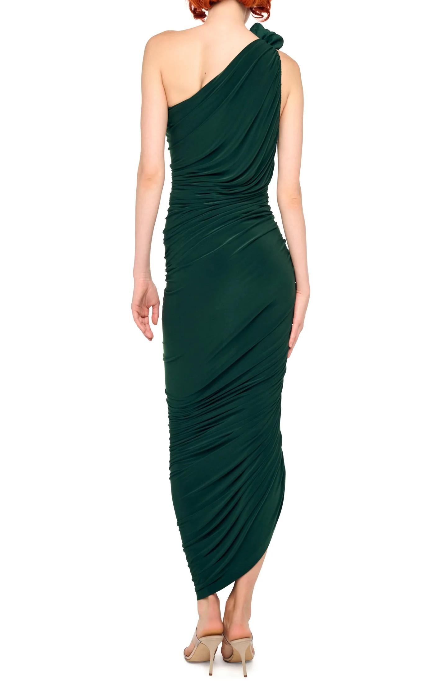Abito drappeggiato monospalla colore verde scuro con orlo asimmetrico KK4253PL287869DARK EMERALD NORMA KAMALI