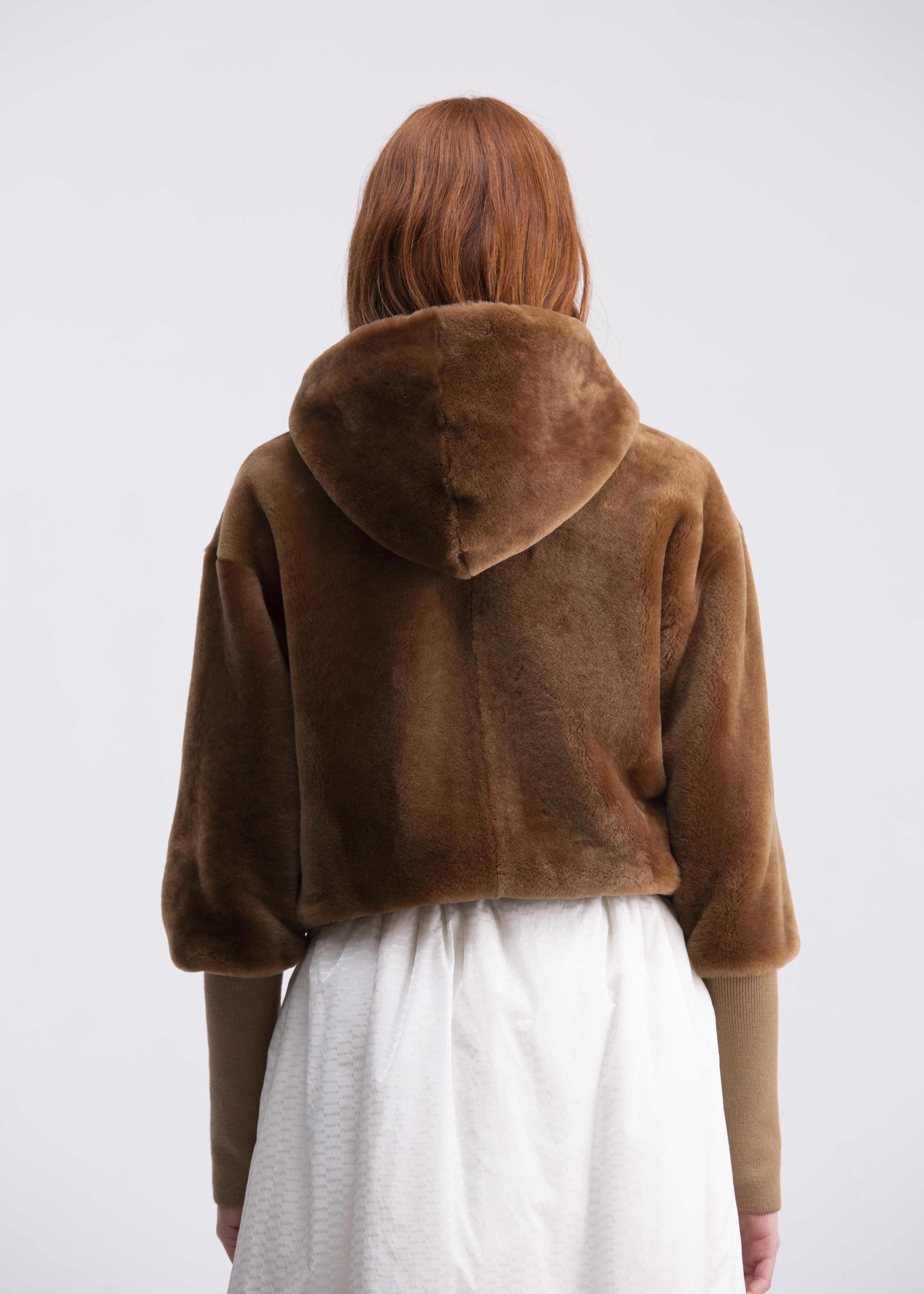 Felpa in shearling color cammello con cappuccio e tasche FP01CAMMELLO GENTE