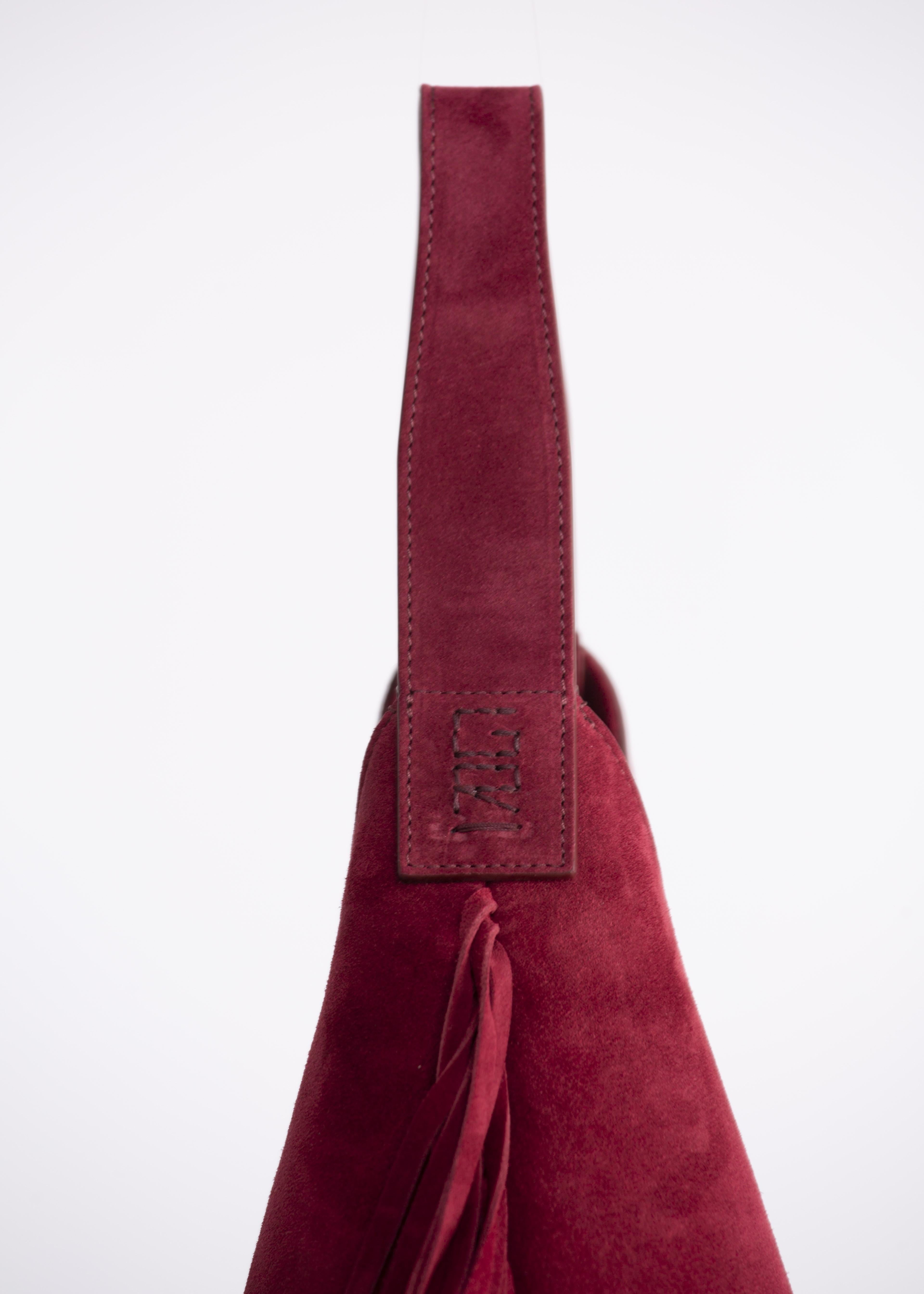 Zaira - borsa hobo in camoscio ciliegia con frange BR01CHERRY GENTE