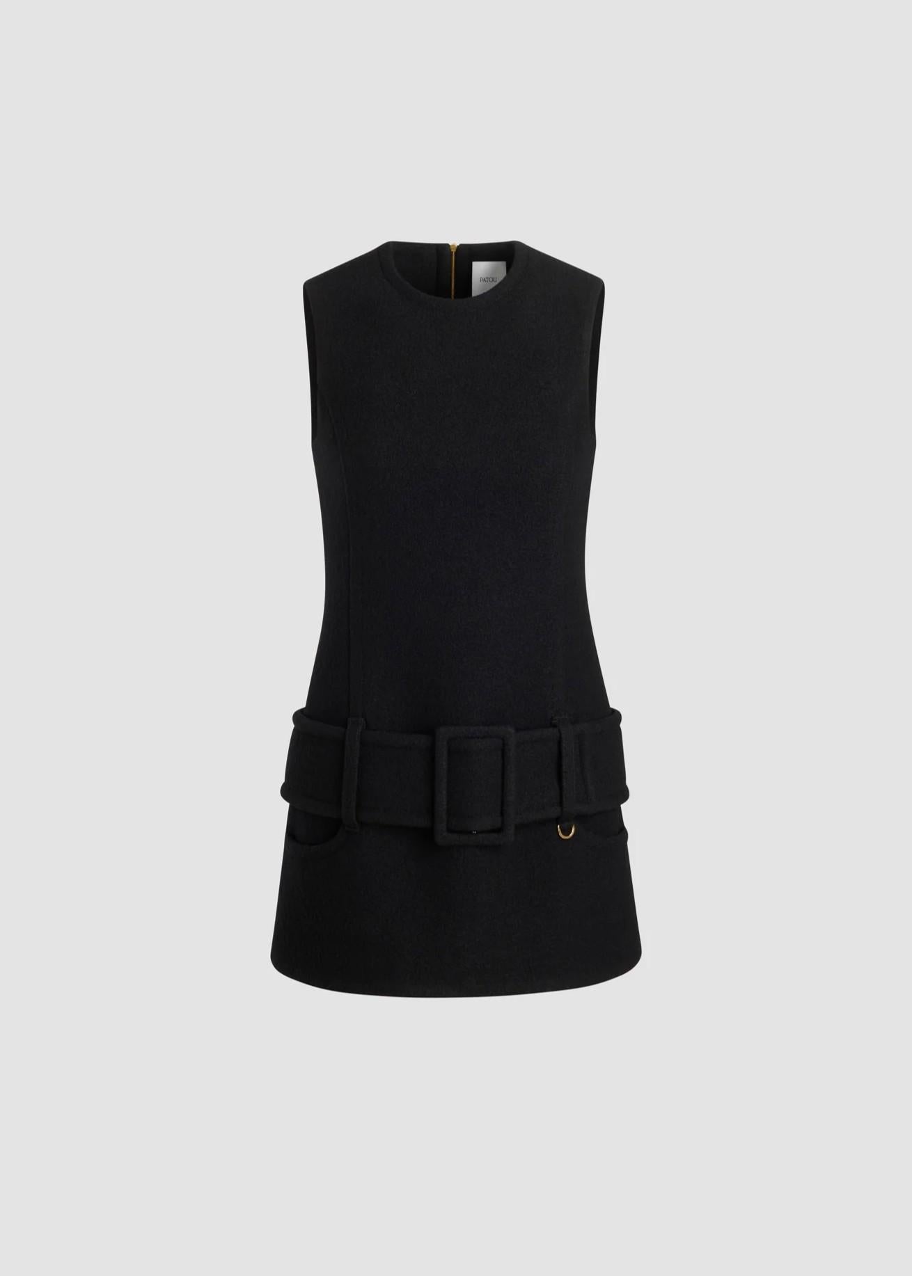 Vestito mini nero con cintura in lana modello smanicato DR2060232999B PATOU