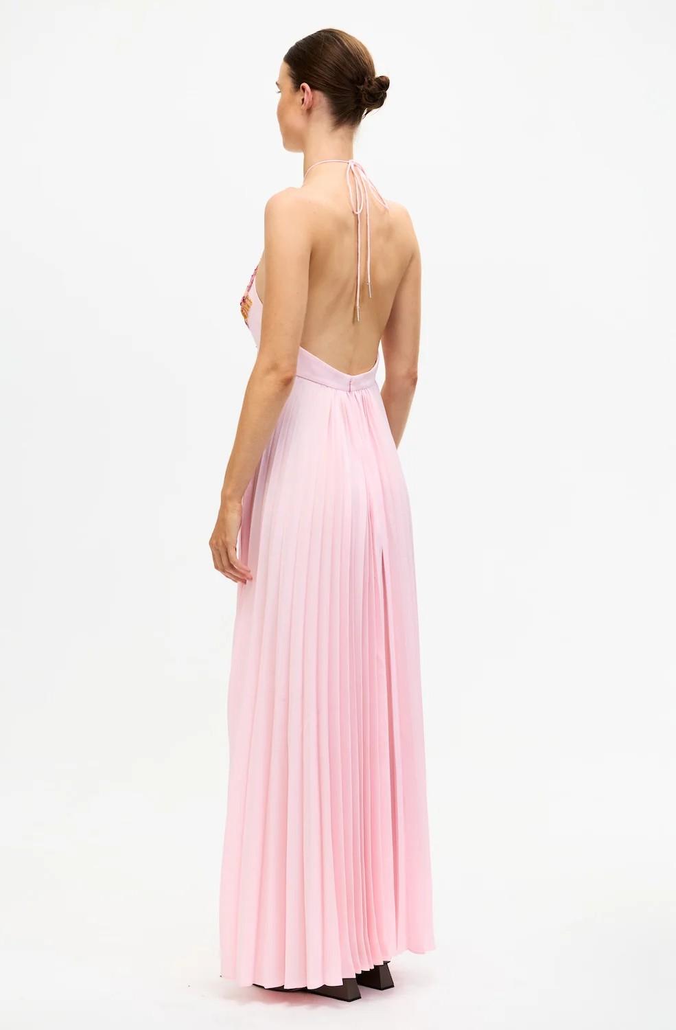 Abito lungo rosa con motivo floreale di paillettes e scollo all'americana AS2510251DPRIMROSE ACLER