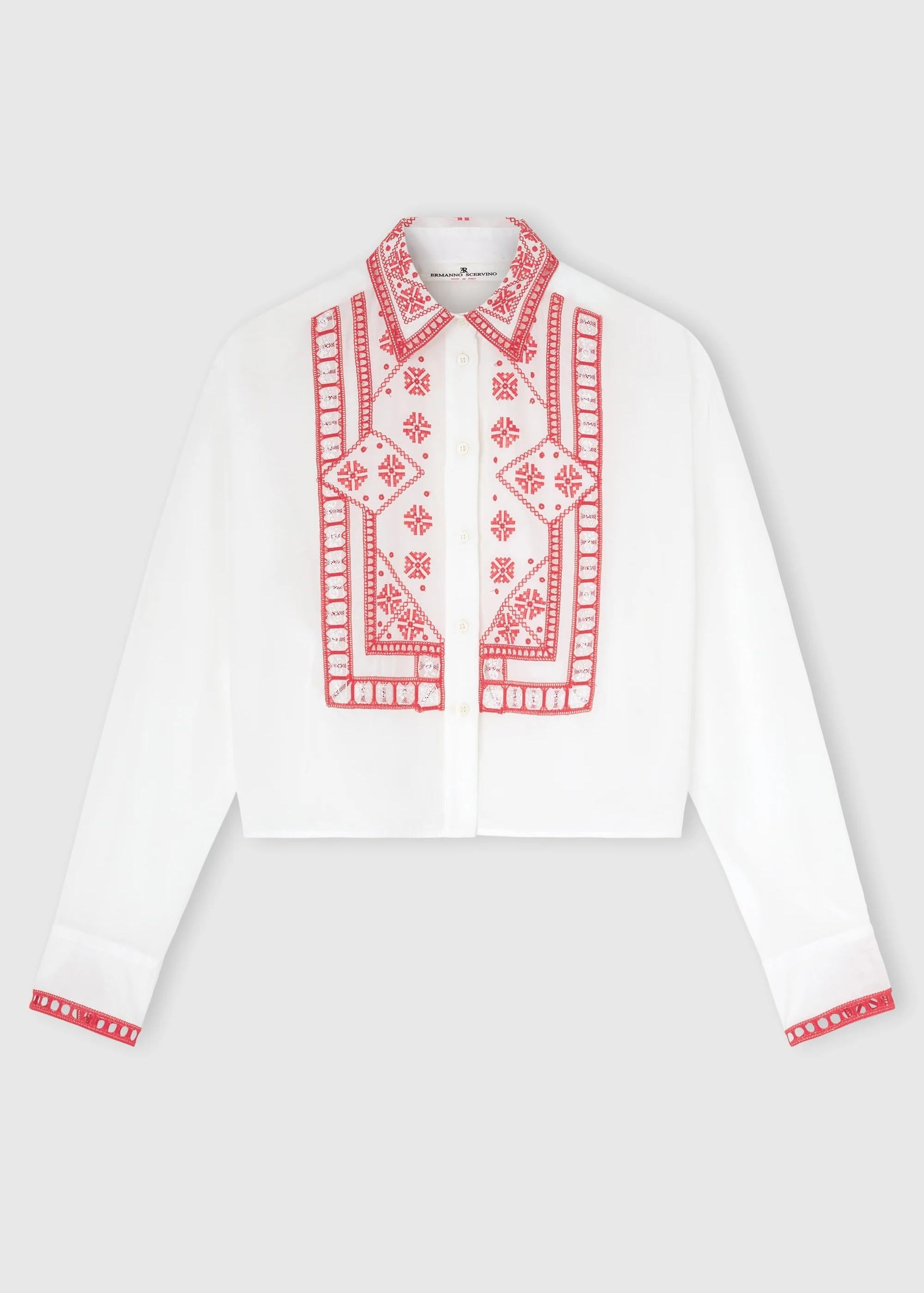 Ermanno Scervino Camicia Bianca in cotone con ricamo rosso D482K321RGWJMULTICOLORE ERMANNO SCERVINO