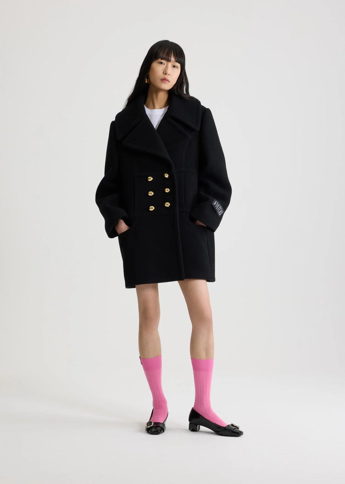 Cappotto doppiopetto midi nero in misto lana sostenibile CO0330217999B PATOU