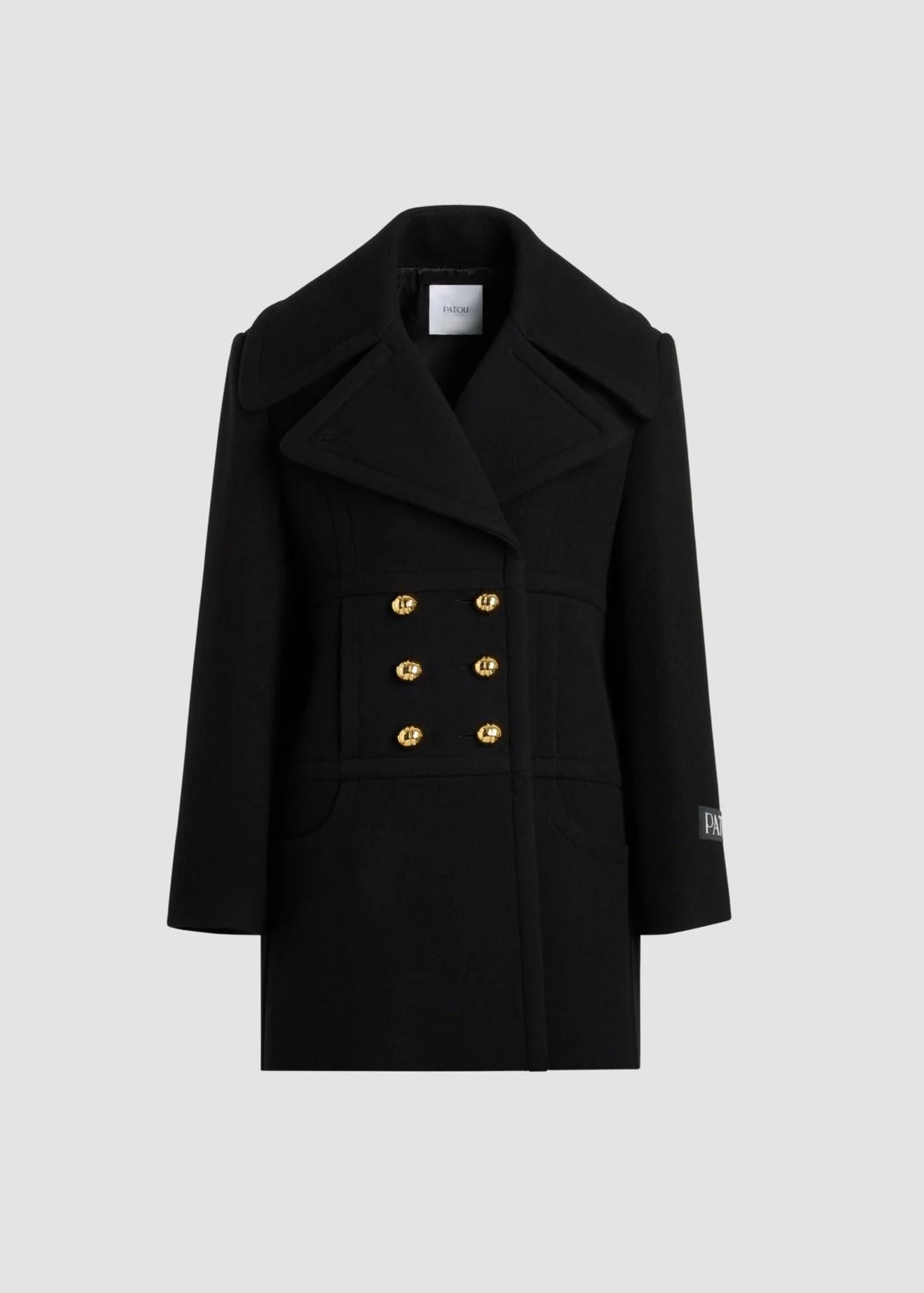 Cappotto doppiopetto midi nero in misto lana sostenibile CO0330217999B PATOU