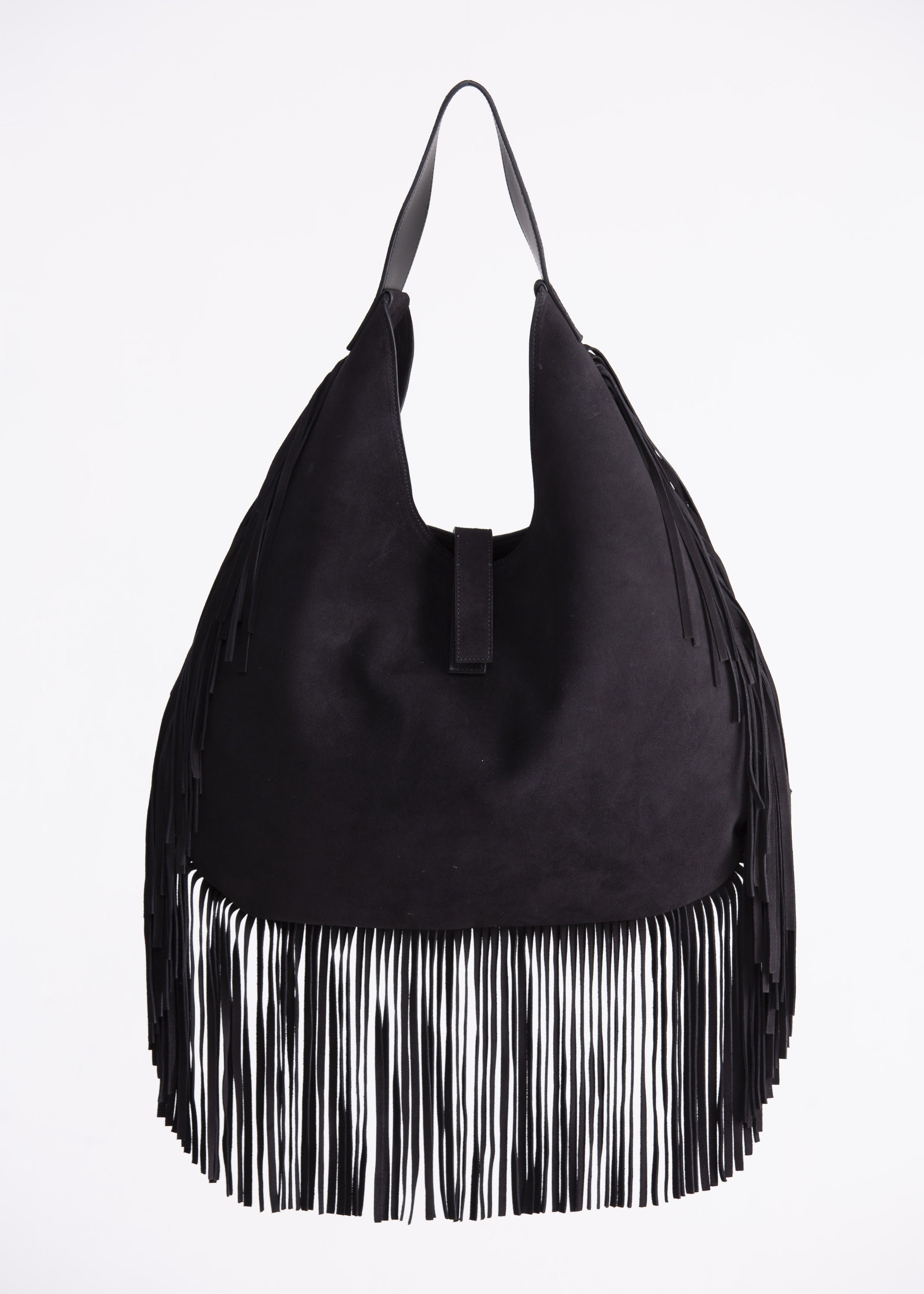 Zaira - borsa hobo in camoscio nera con frange BR01BLACK GENTE
