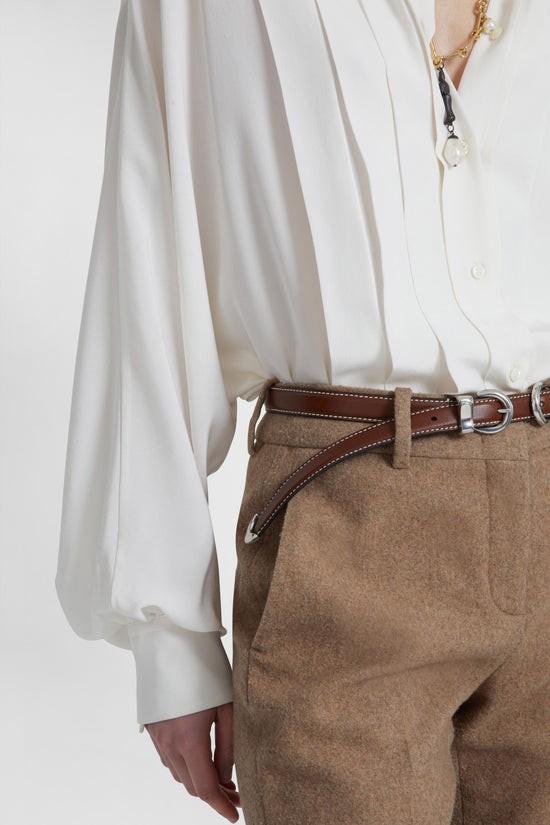 Camicia bianca in pura seta con pieghe frontali D472K310VKX10602 ERMANNO SCERVINO