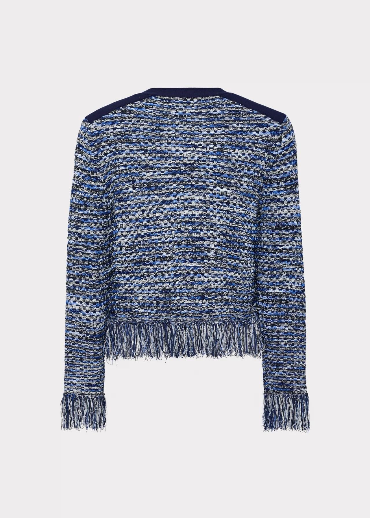 Giacca in maglia in filato multicolore con bottoni e frange KHT492NAVY MILLY NY