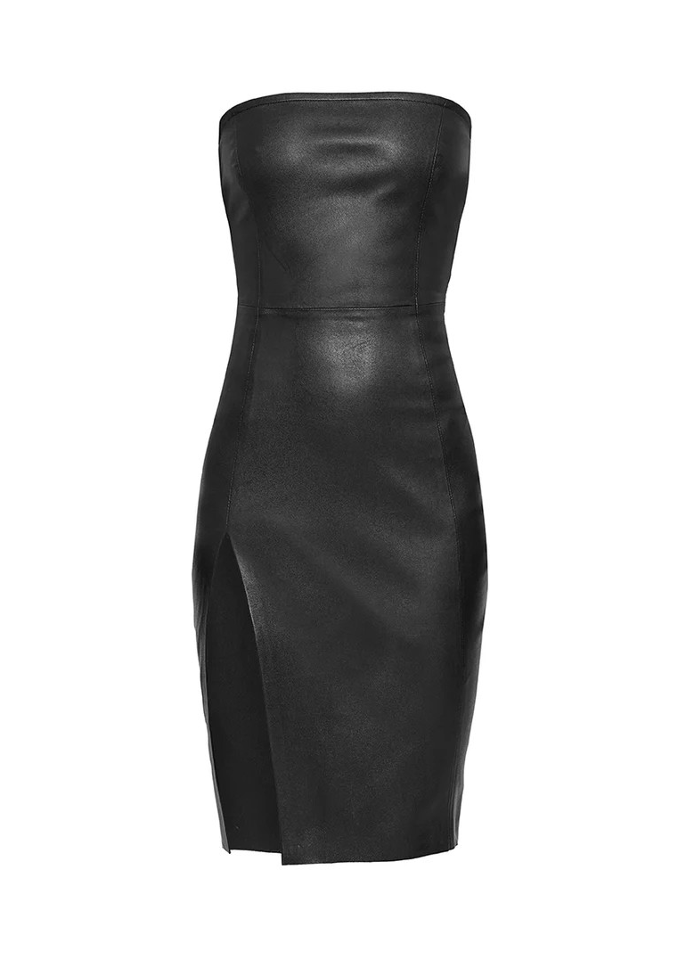 Abito nero midi in pelle elasticizzata con spacco 22154190710 AS BY DF