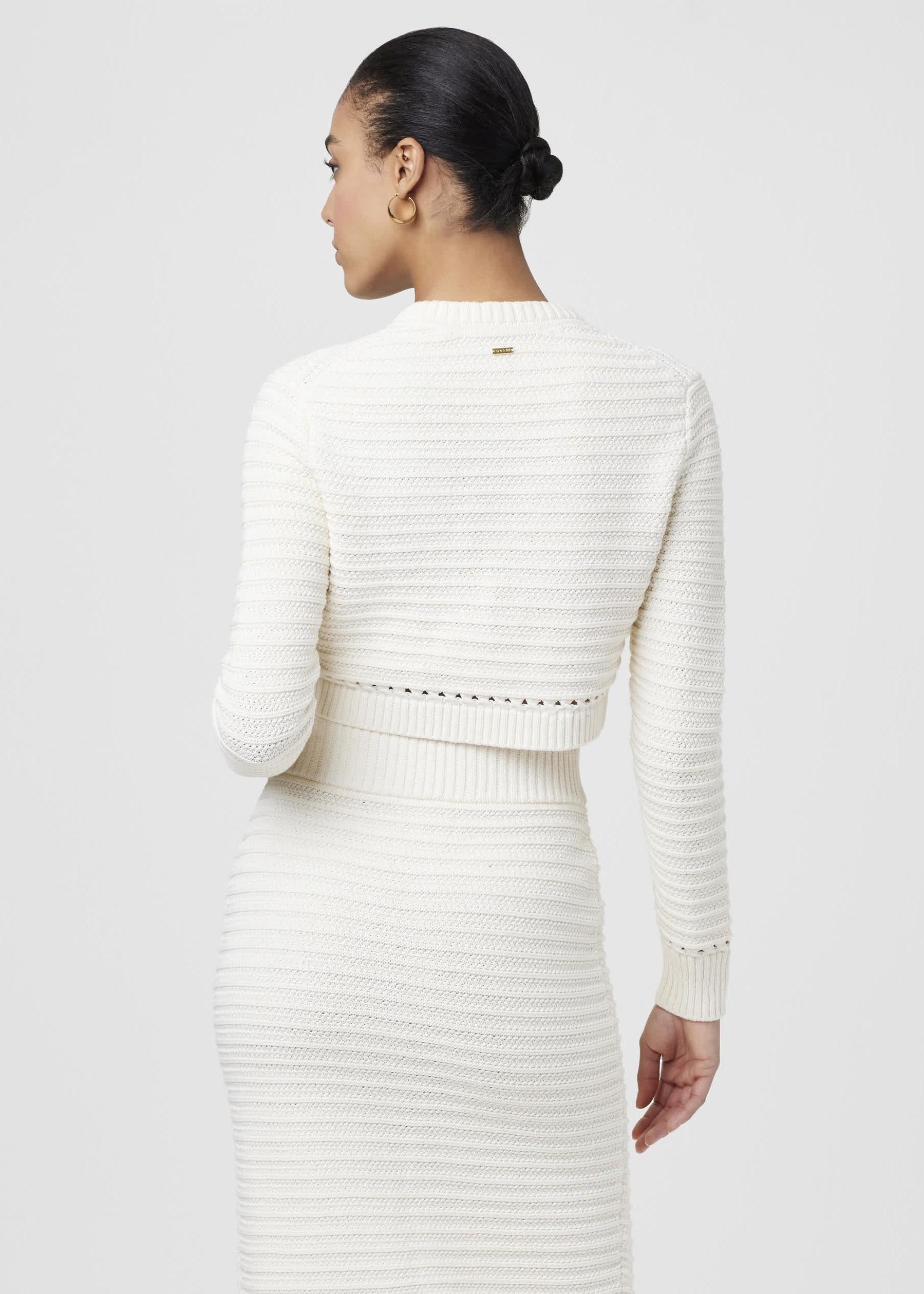 Cardigan corto in maglia traforata bianco con bottoni dorati TC5904N047IVORY TOCCIN