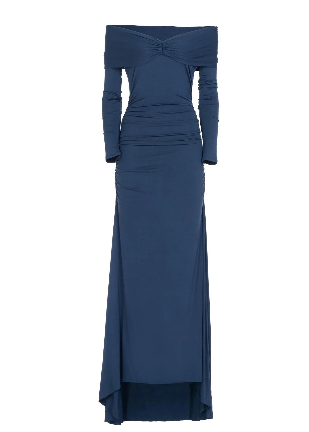 abito lungo blu off-shoulder in viscosa 8790R10001 LES FILLES D'EVA