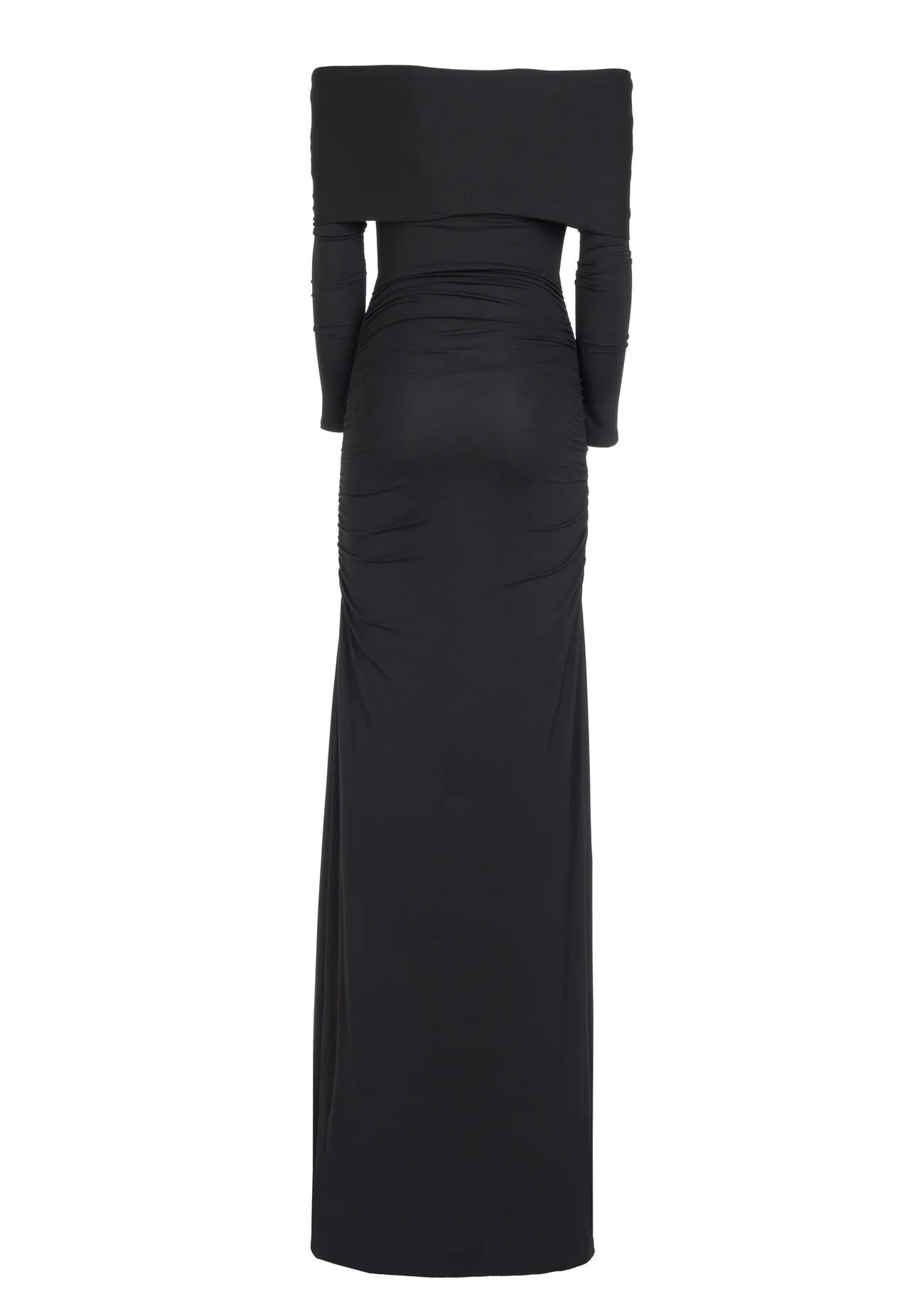 abito lungo nero off-shoulder in viscosa 8790R10002 LES FILLES D'EVA