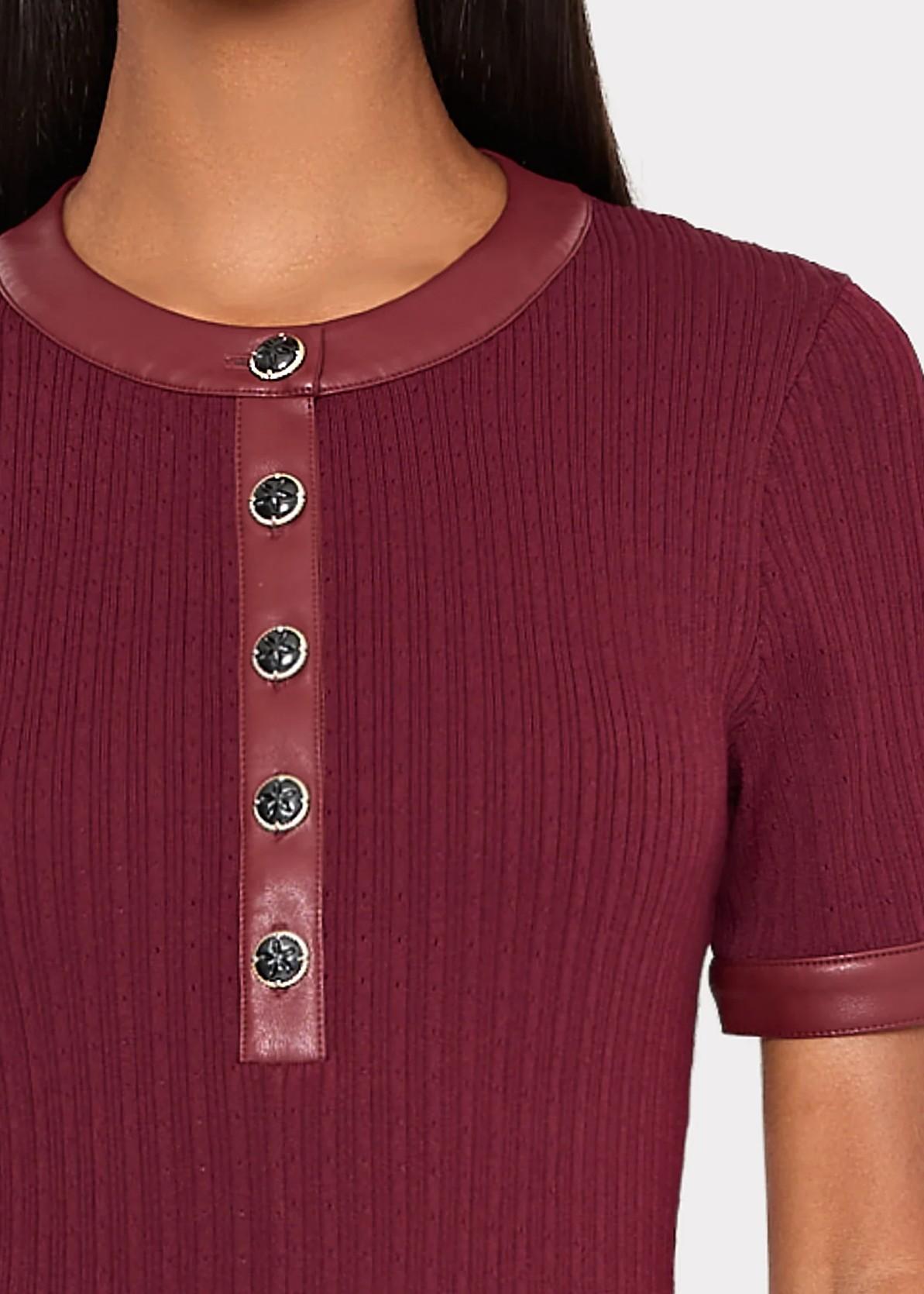 Abito midi  in maglia burgundy  con dettagli in ecopelle KQD581BURGUNDY MILLY NY