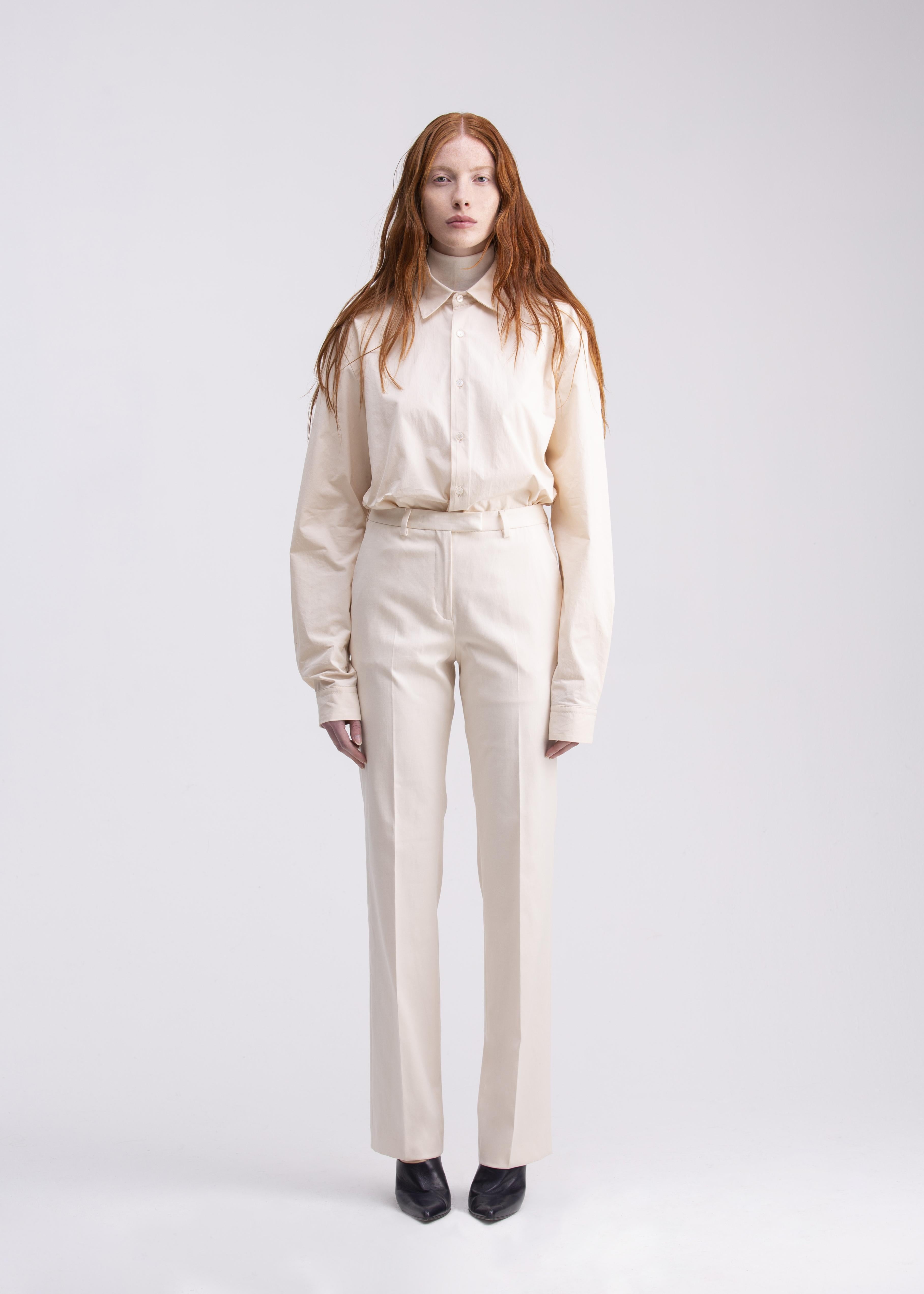 Pantaloni dritti panna con cinturino, passanti e tasche PN01ROA1013200 GENTE